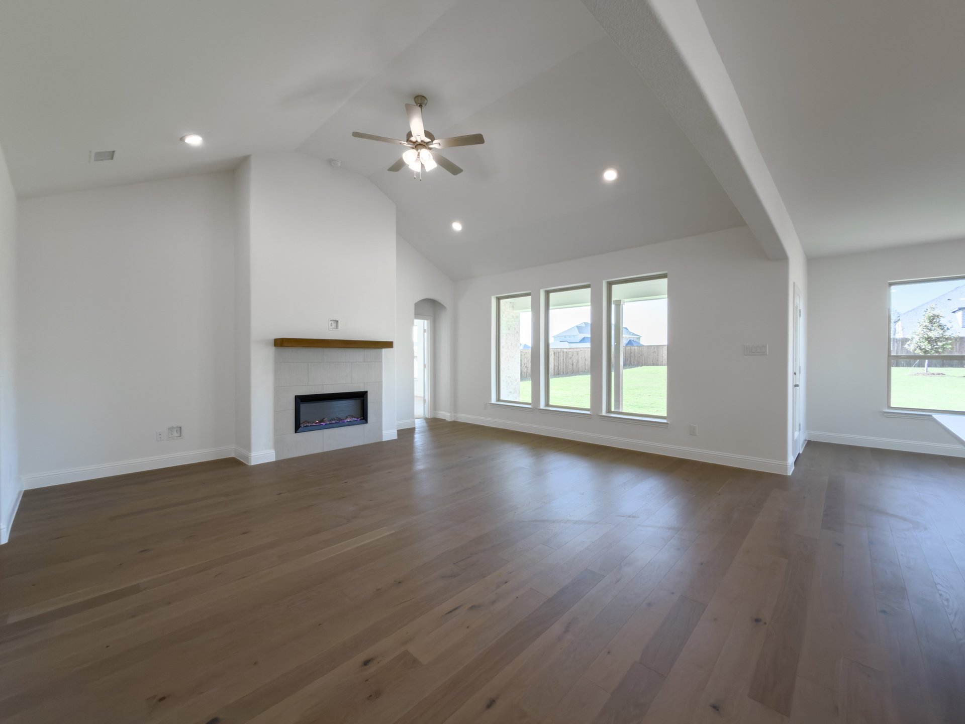 open great room with electric fireplace