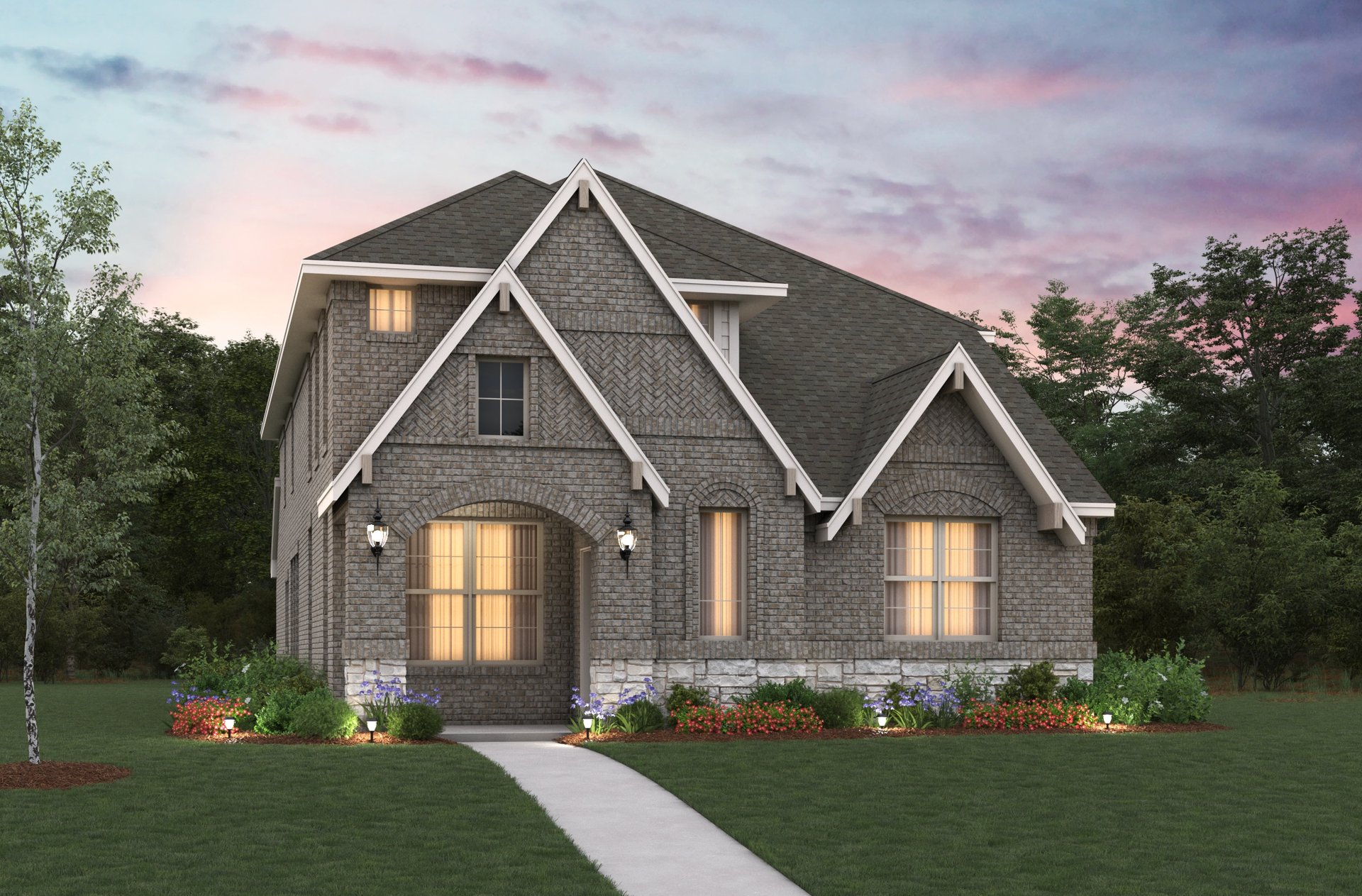 home exterior with brick and landscaping 