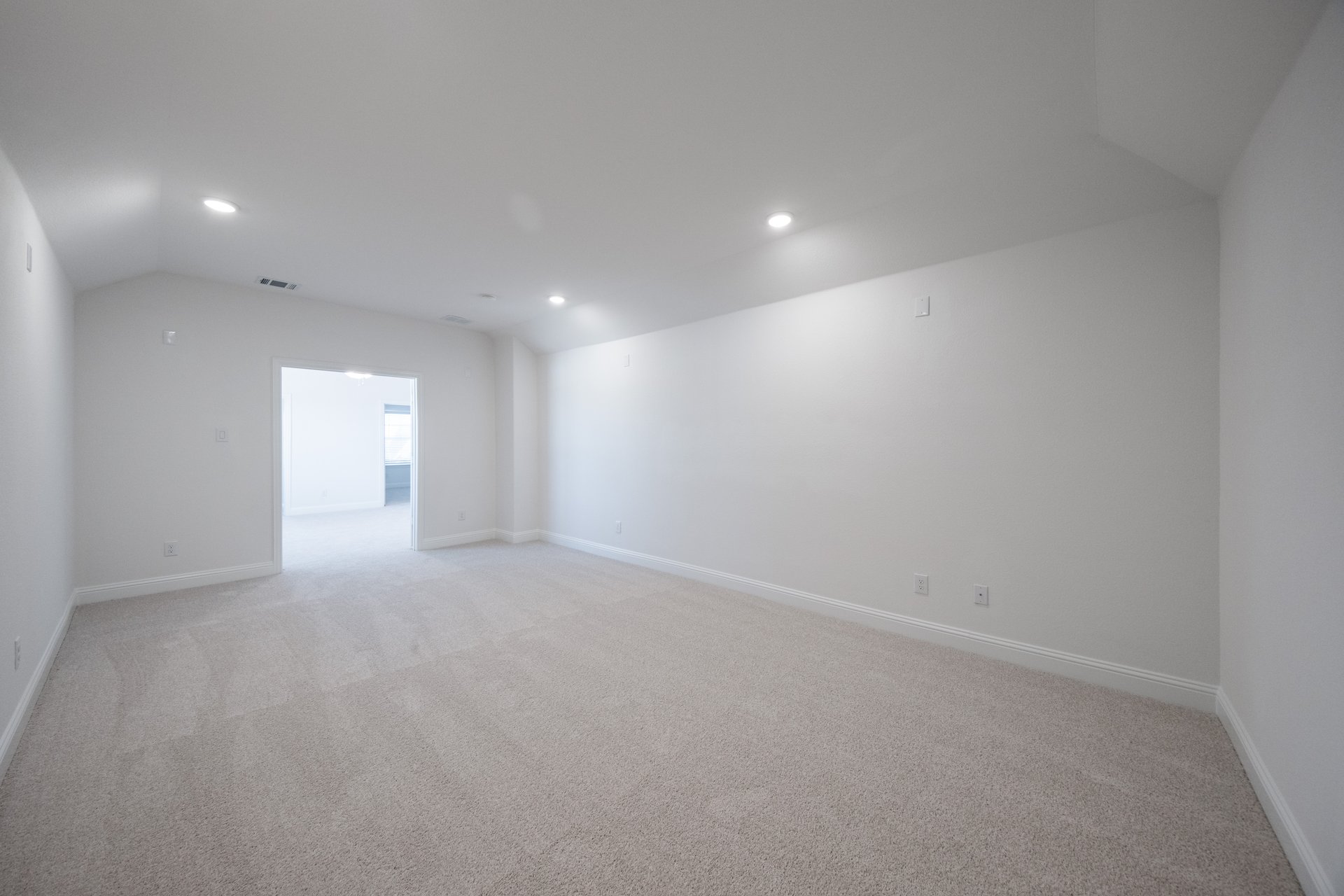 media room with recessed lights and carpet 