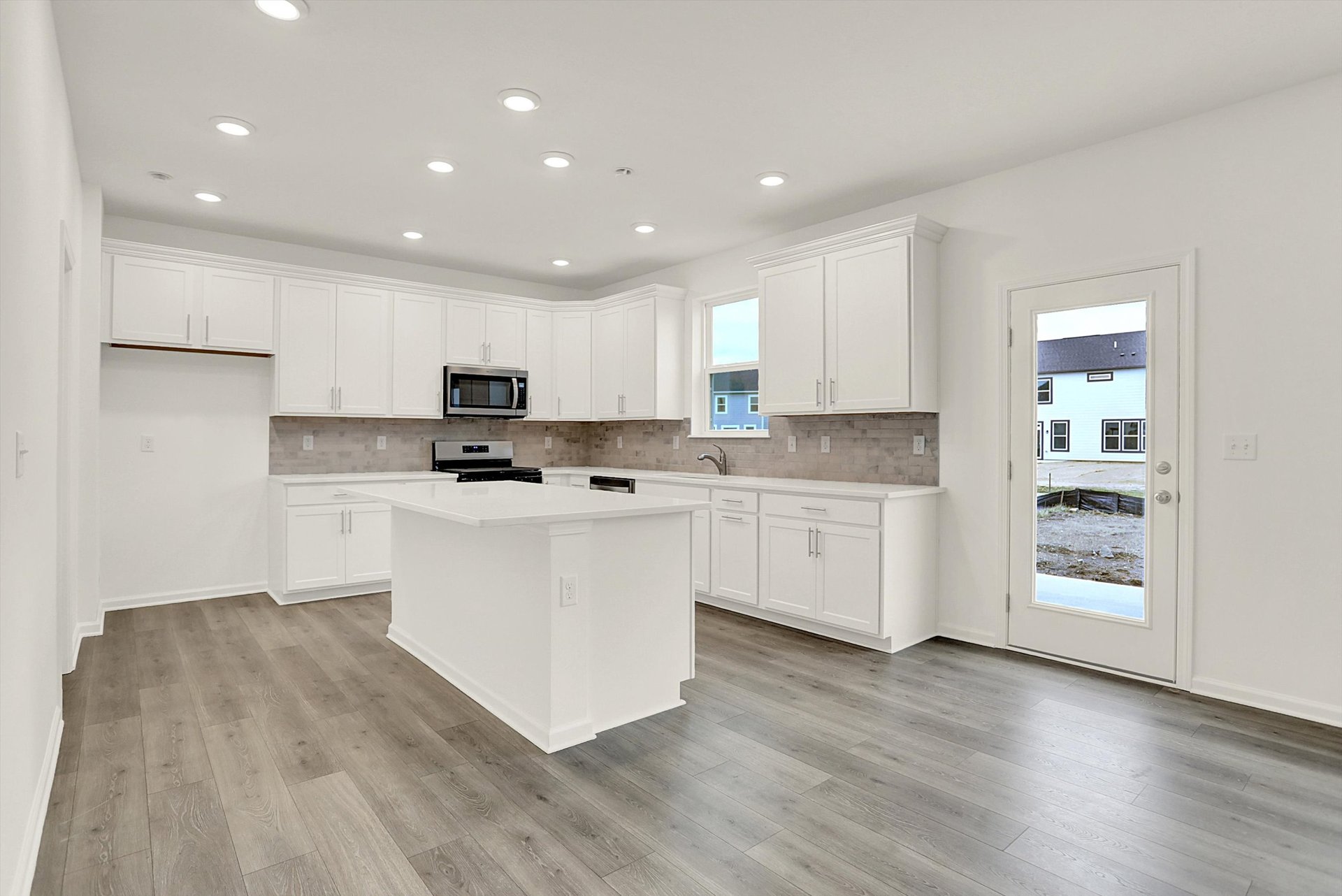 kitchen with white cabinets and tile backsplash