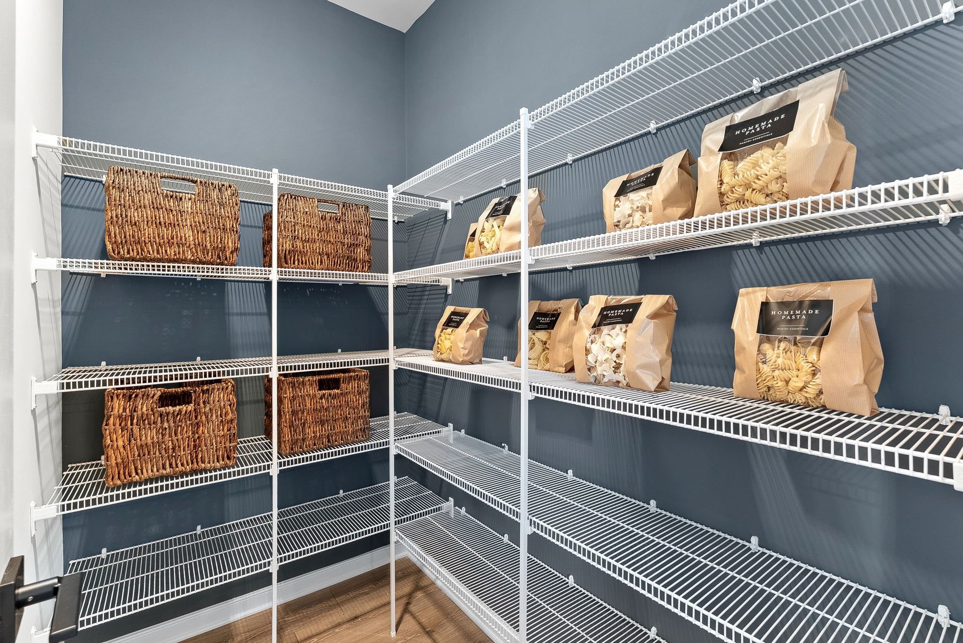 walk-in pantry with wire shelves