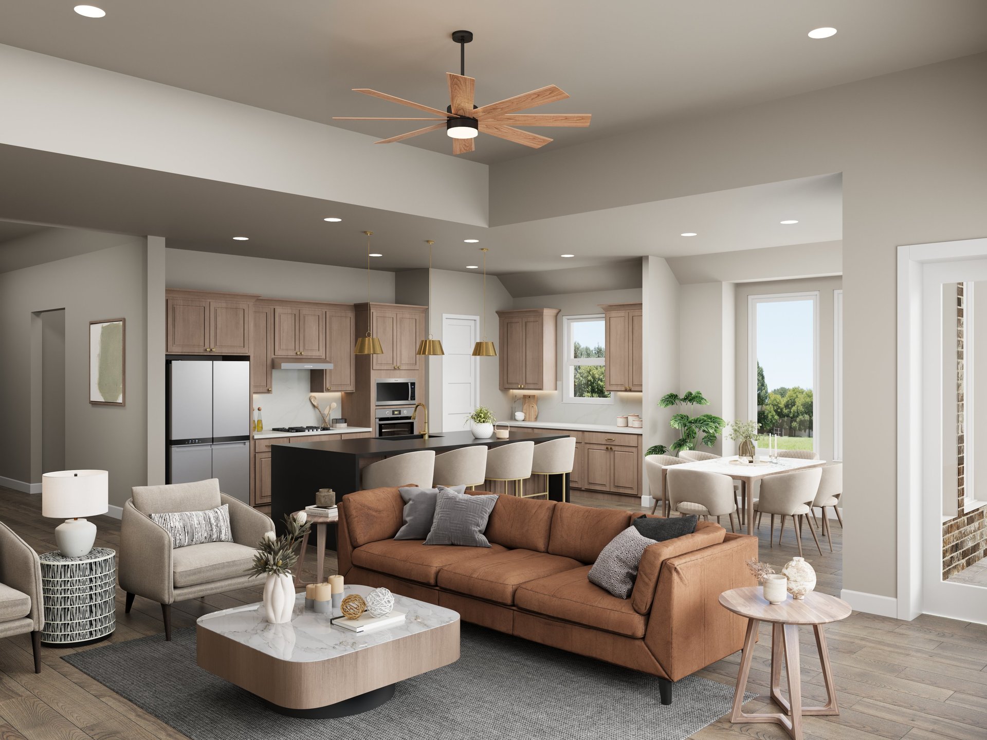 rendering of open kitchen with large island