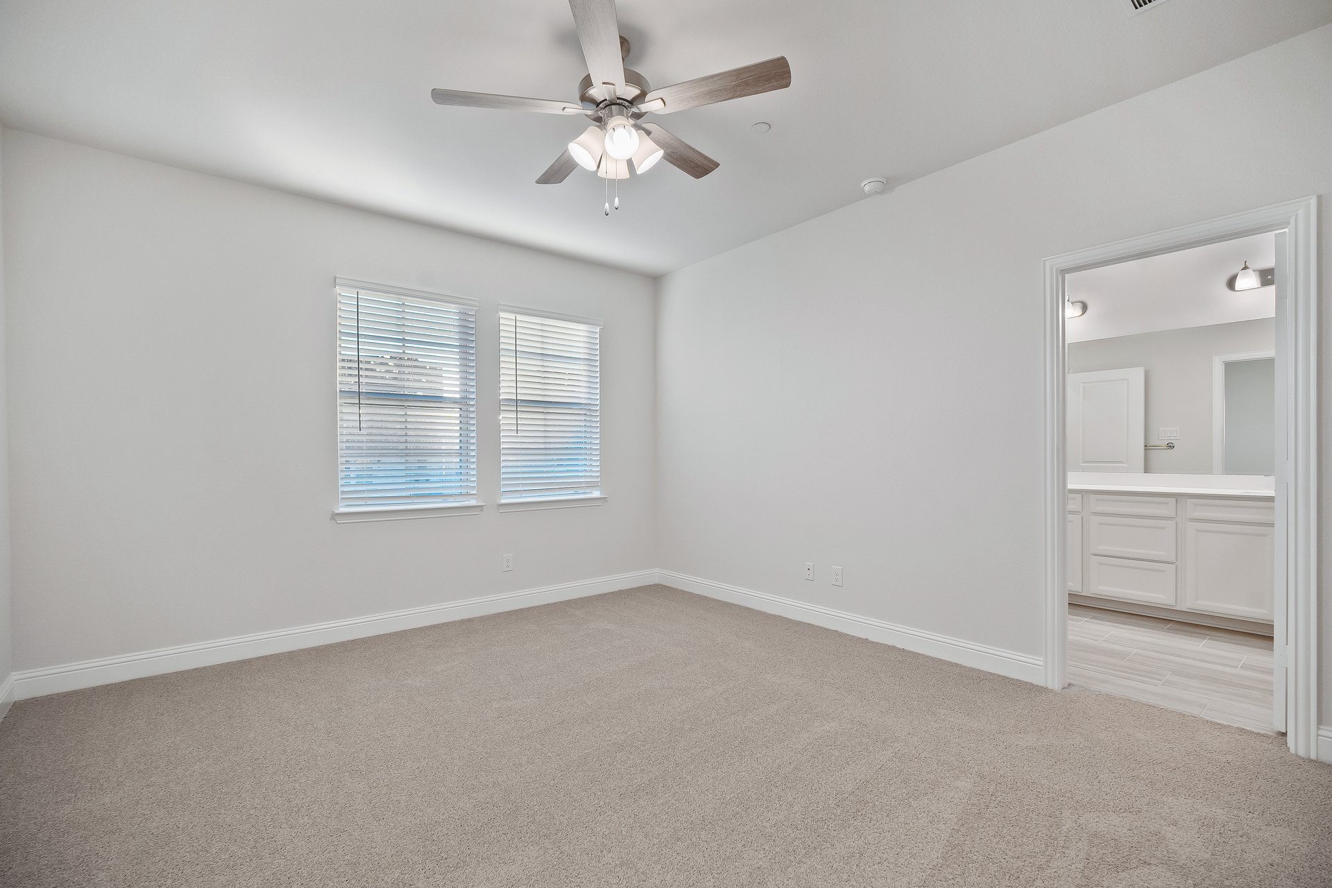 bedroom with windows with blinds