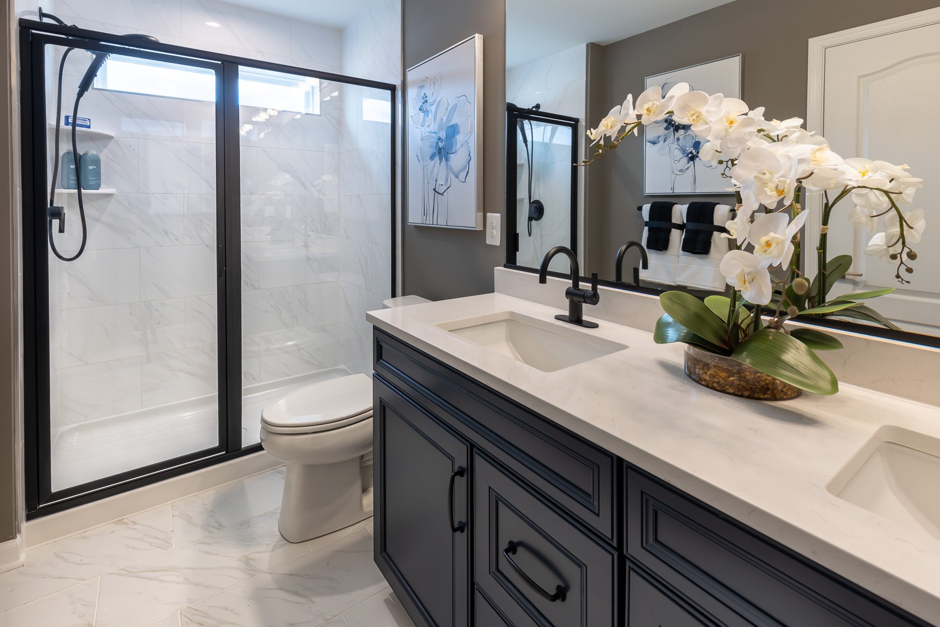 primary bath with a large shower