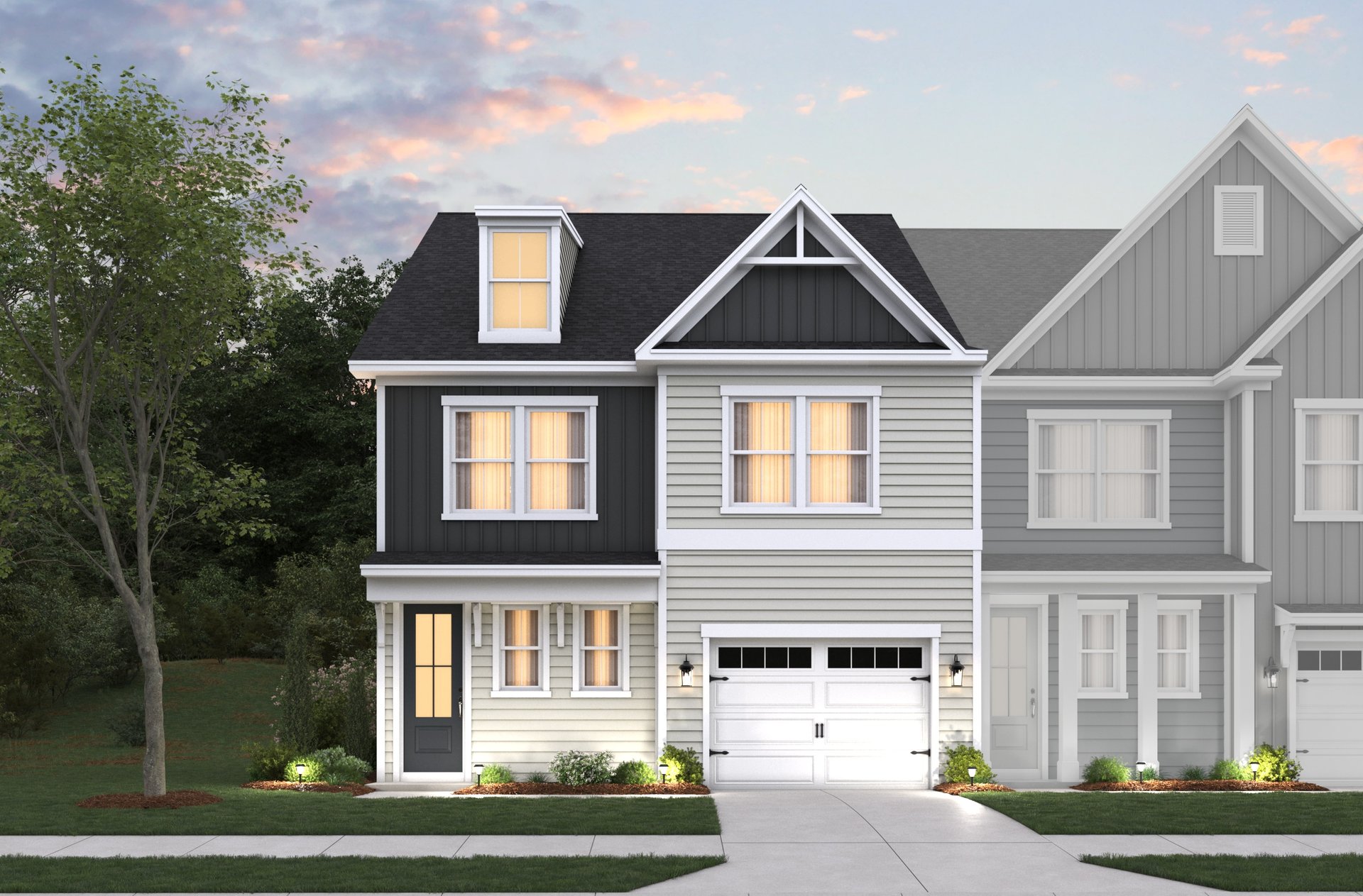 2-story, 1-car garage exterior