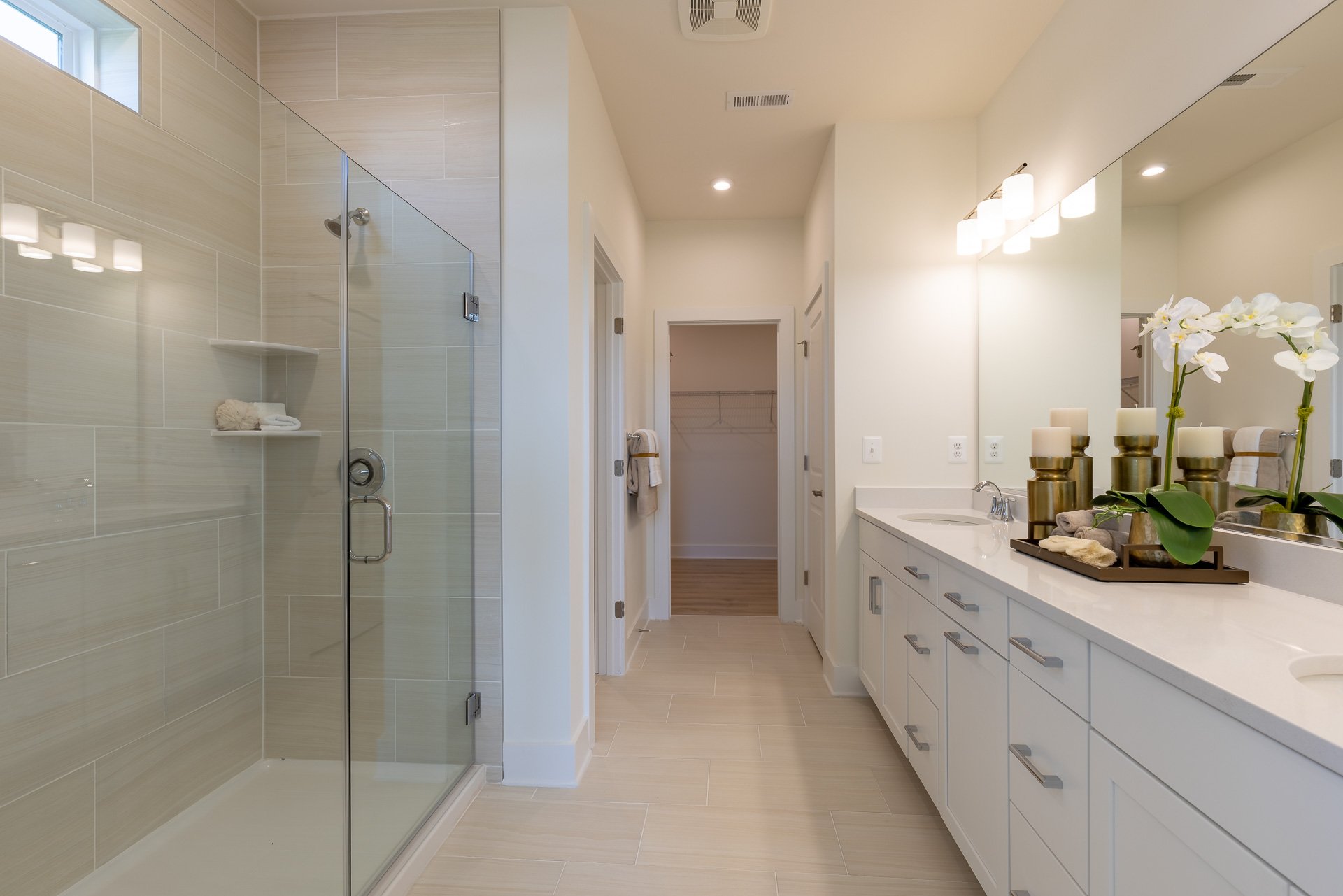 primary bath with an oversized shower