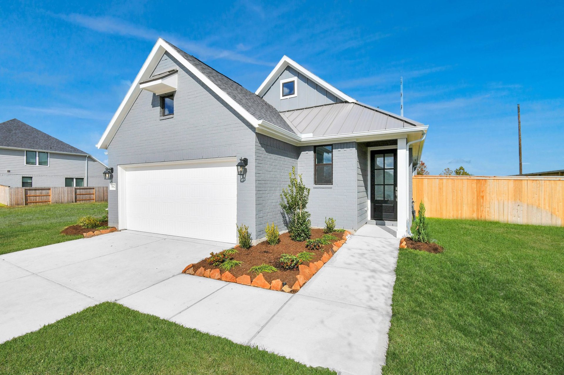 One-story home with gray brick.