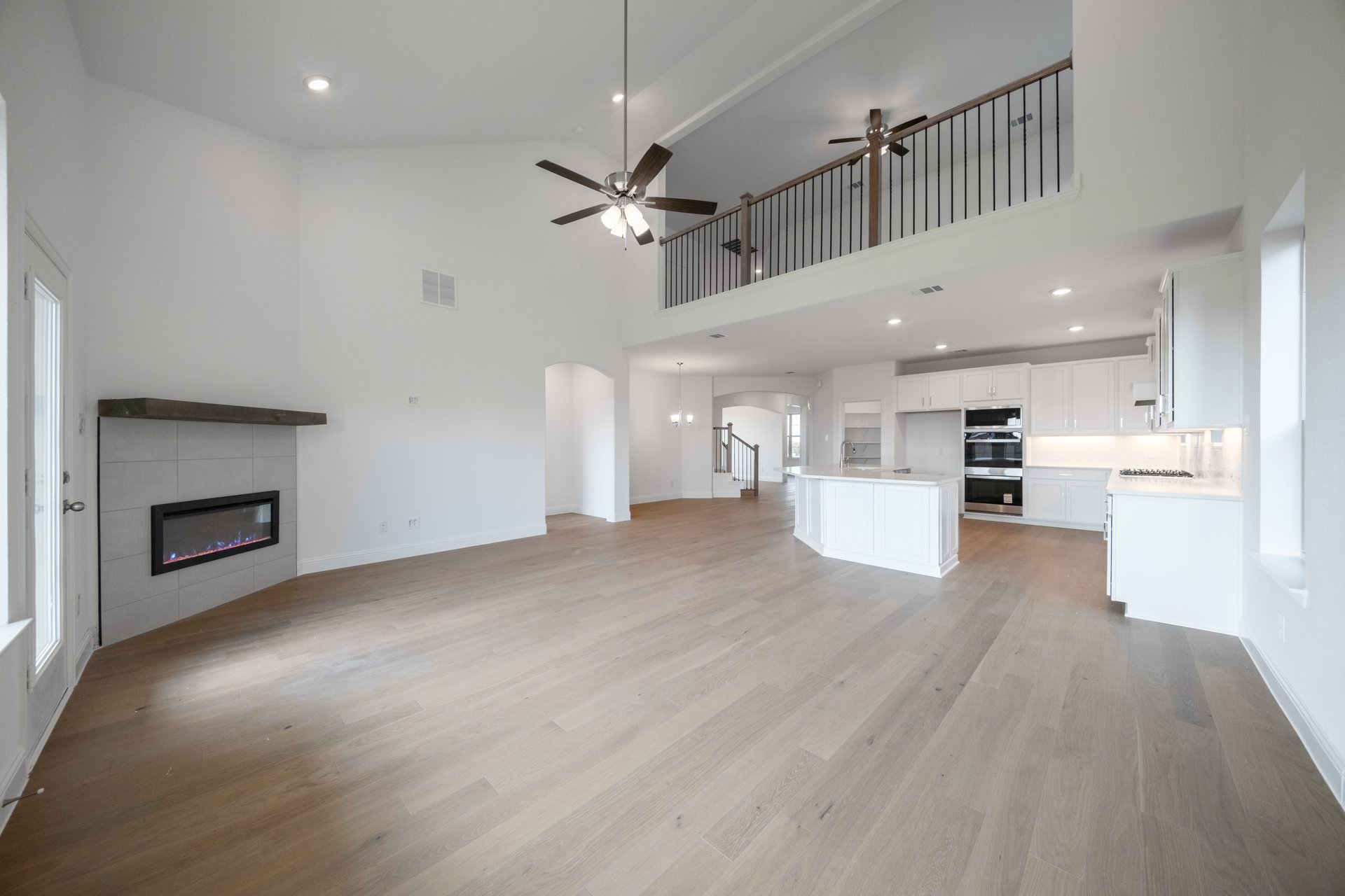 open great room with two-story ceilings
