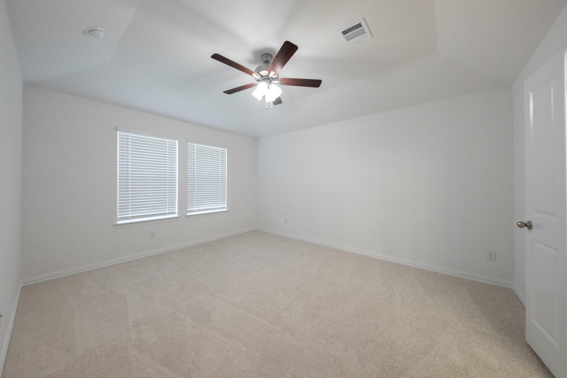 spacious primary bedroom with carpet and windows