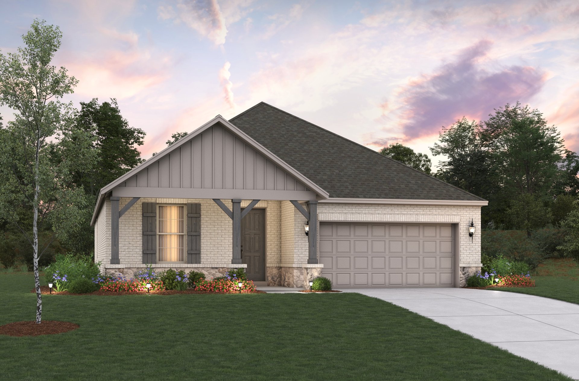 home exterior with brick and landscaping