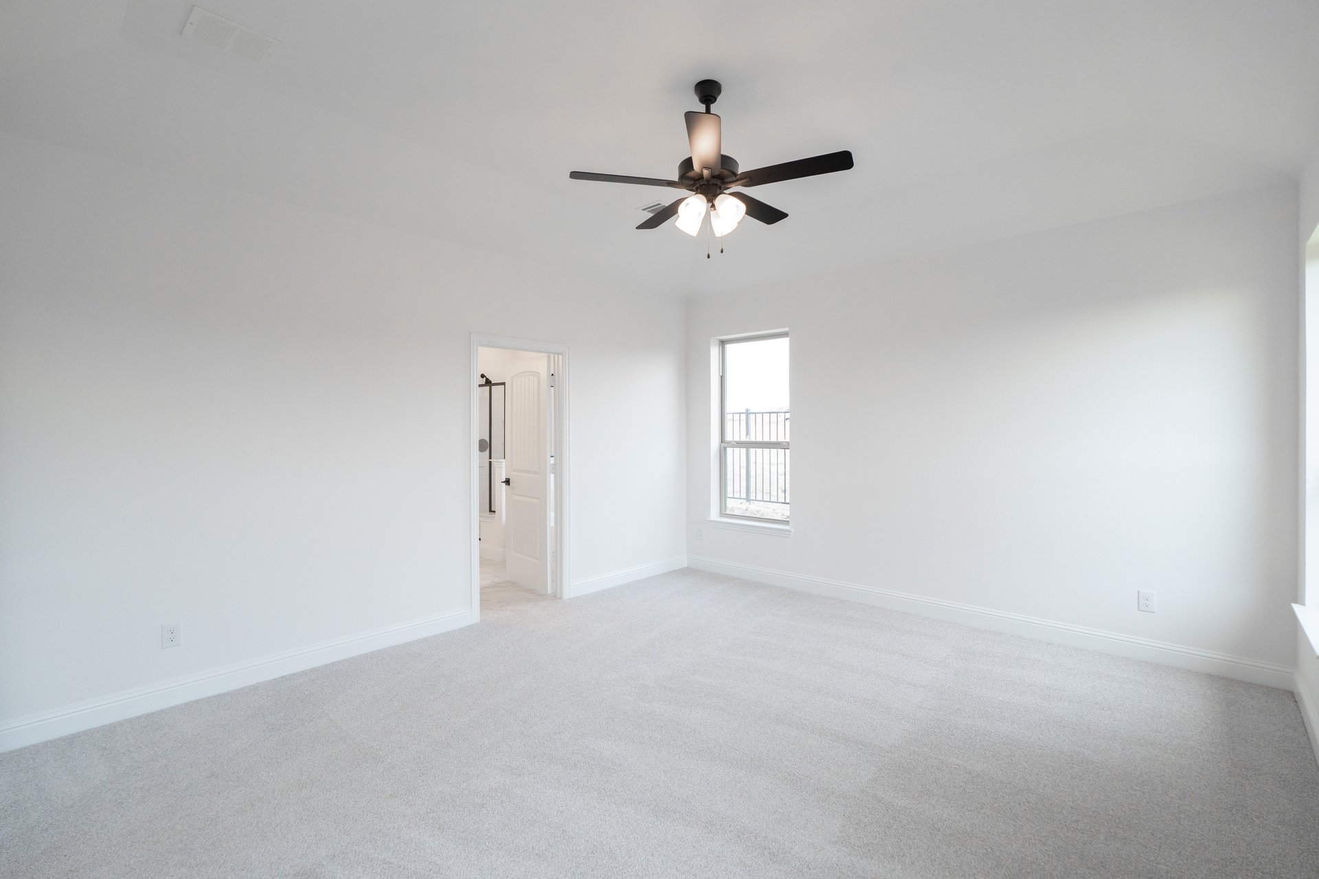 spacious primary bedroom with carpet and windows