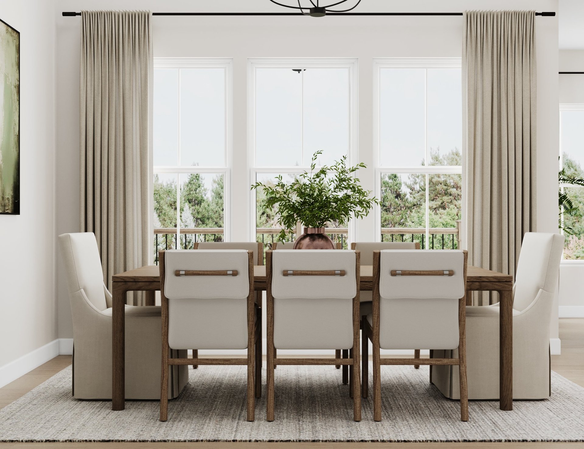 rendering of dining room with table for 8