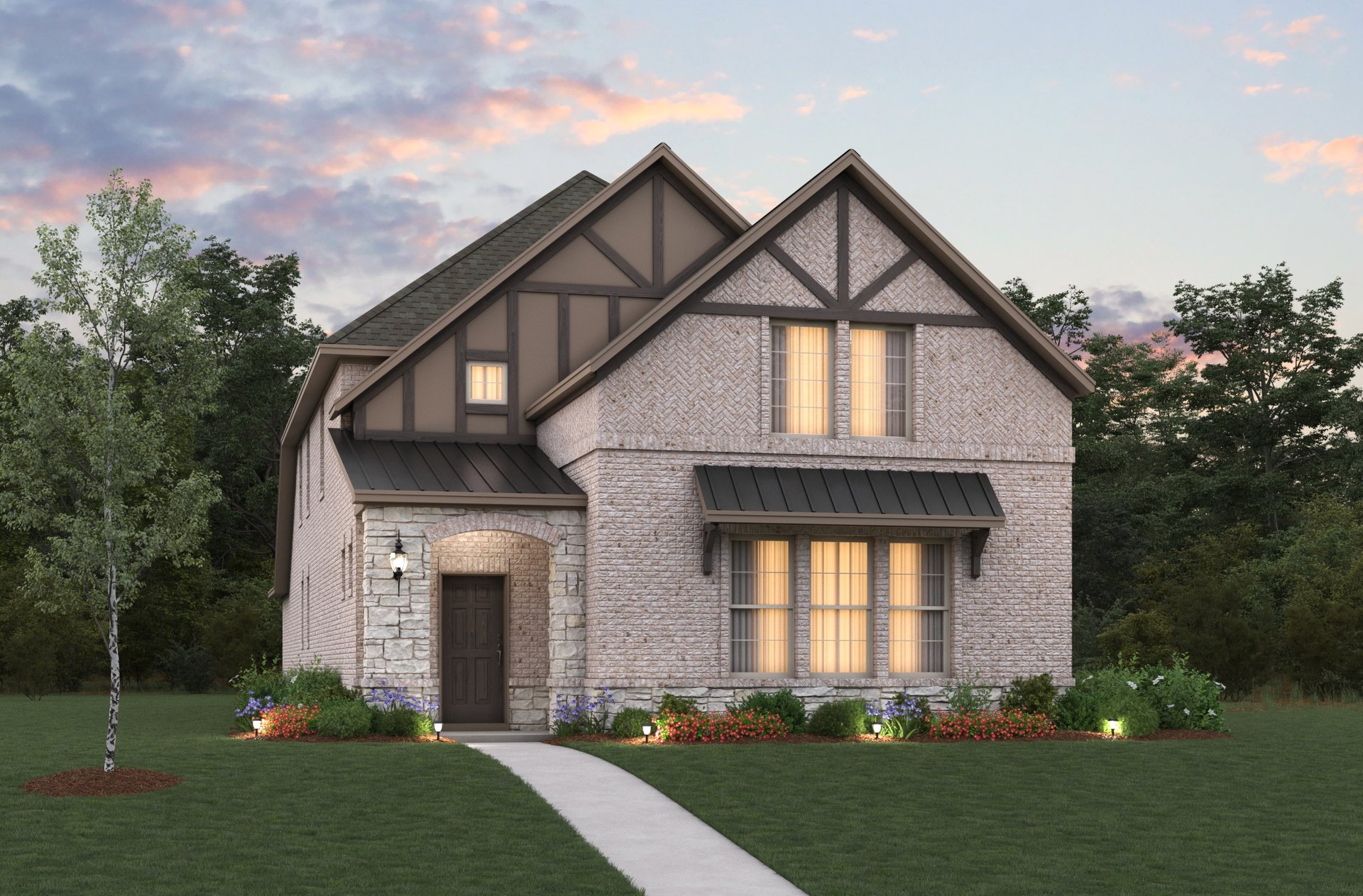 two-story home with brick and stone exterior