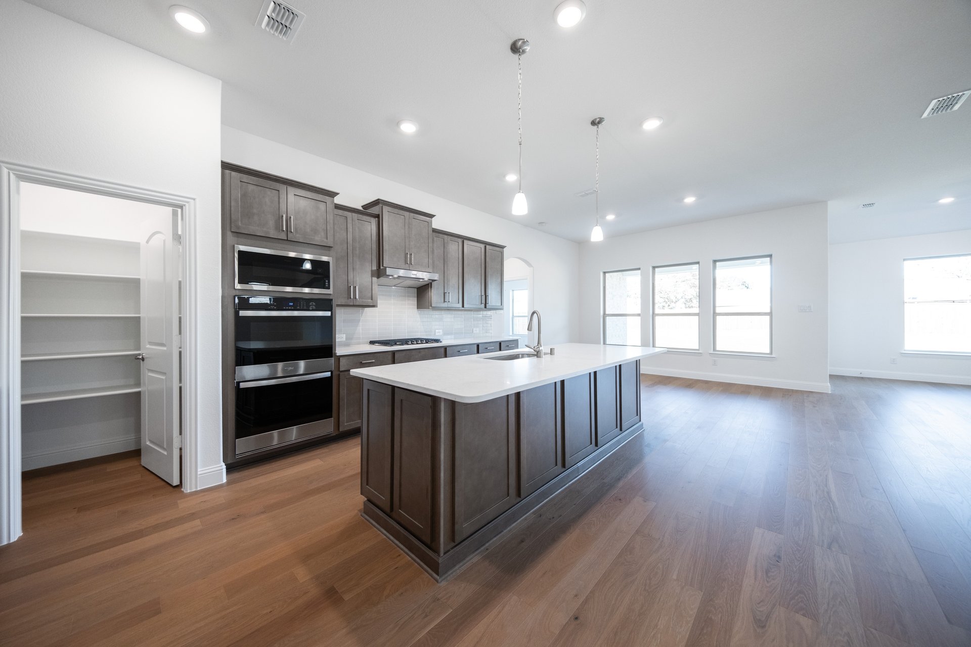 kitchen with large island and white countertops 