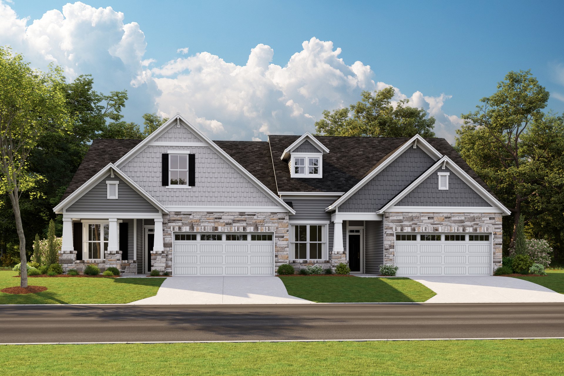 front exterior of home with covered front porches and brick detail