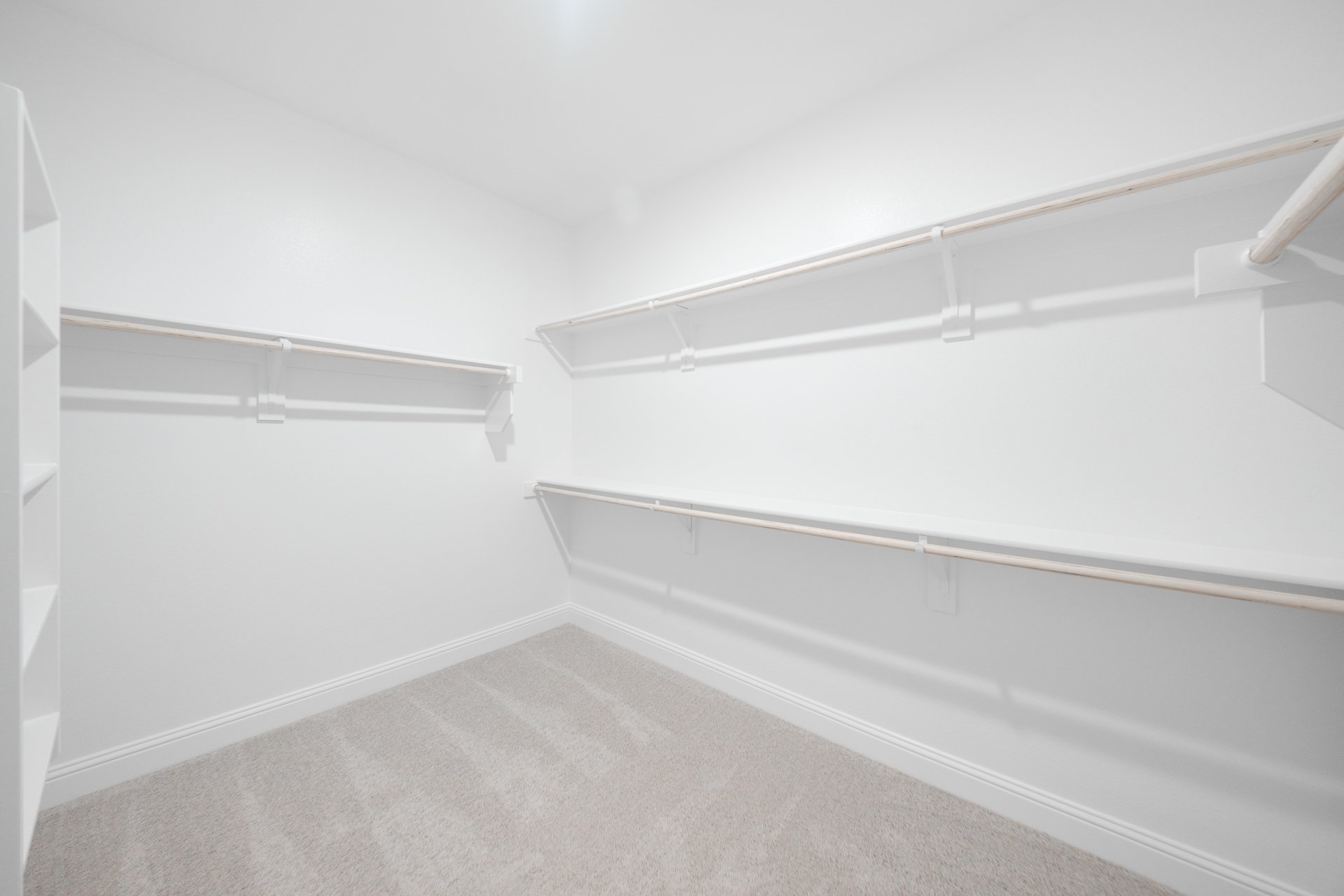 primary bedroom closet with carpet and white shelves