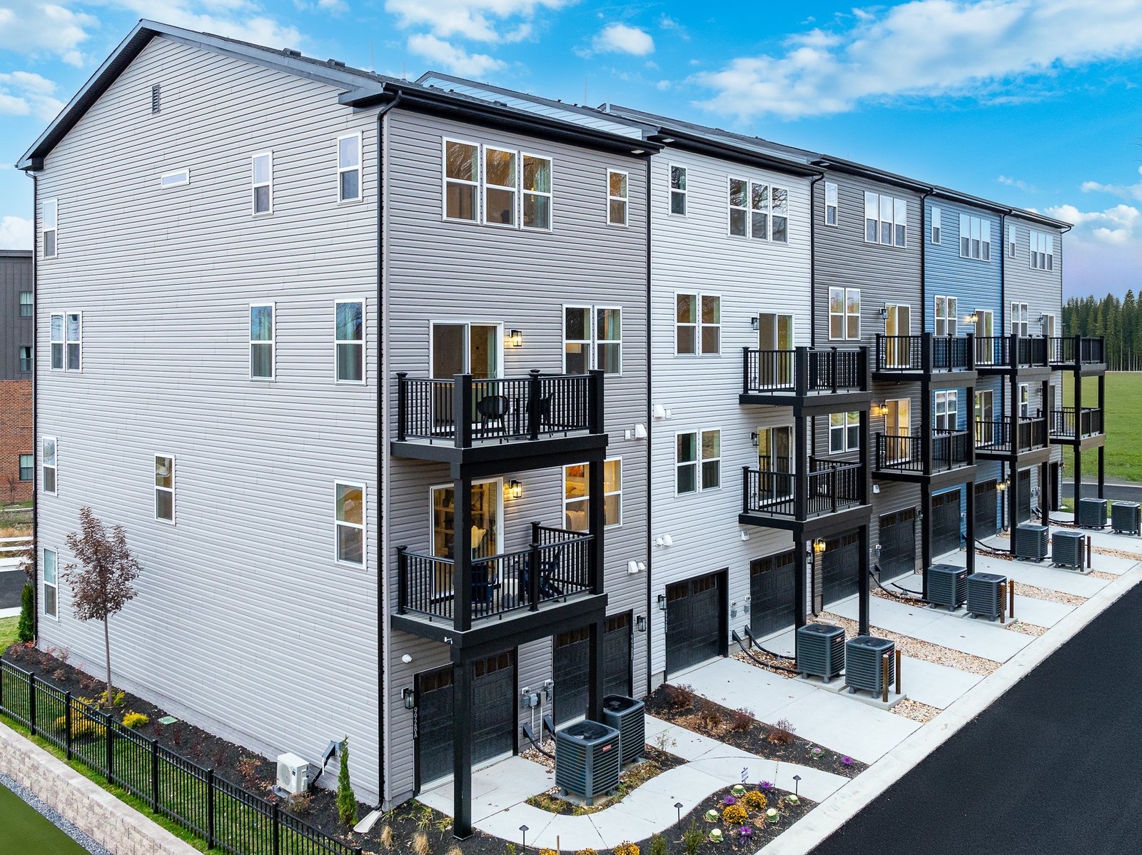 rear exterior of the condos with balconies