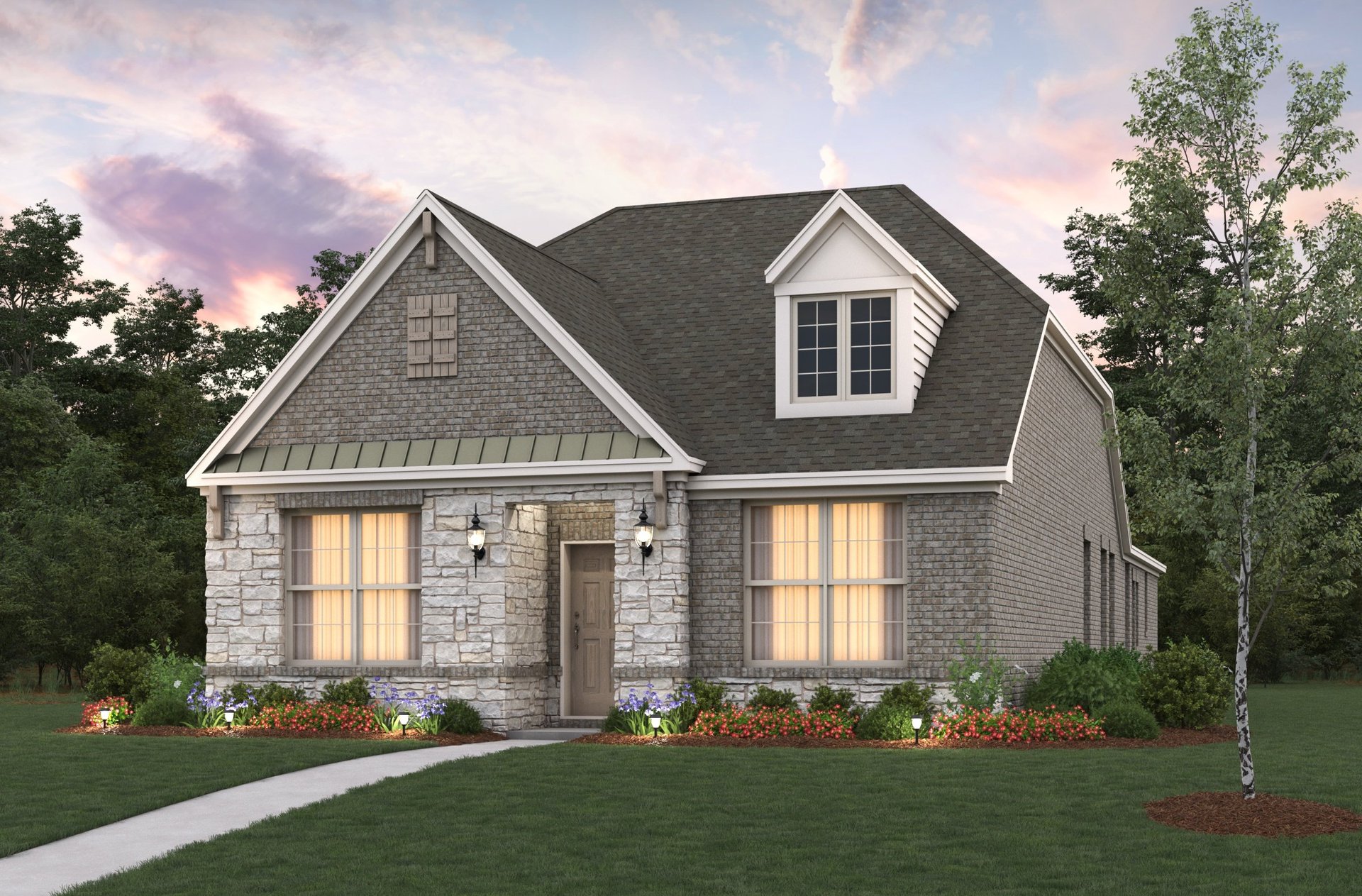 home exterior with brick and stone 