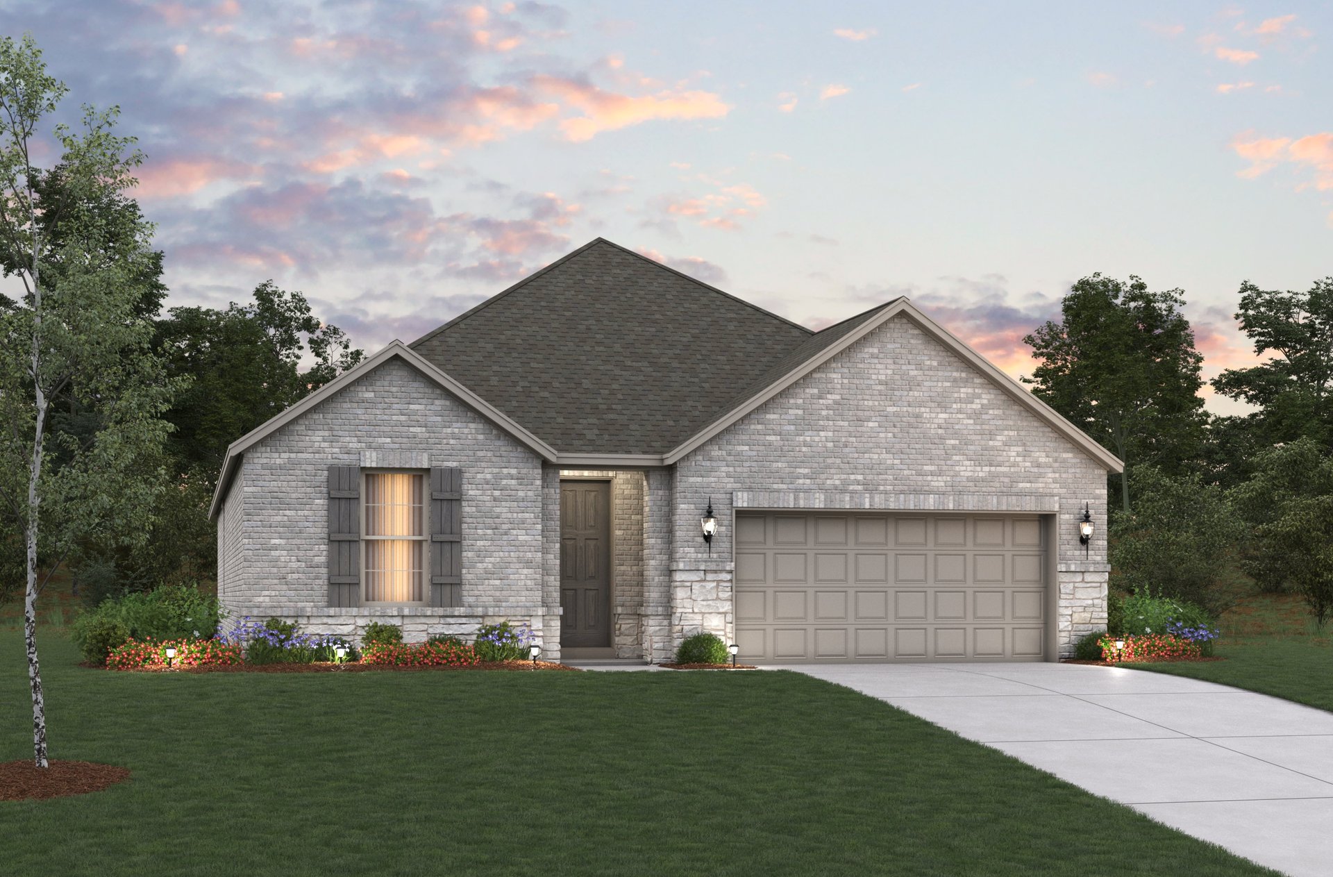 home exterior with brick and landscaping