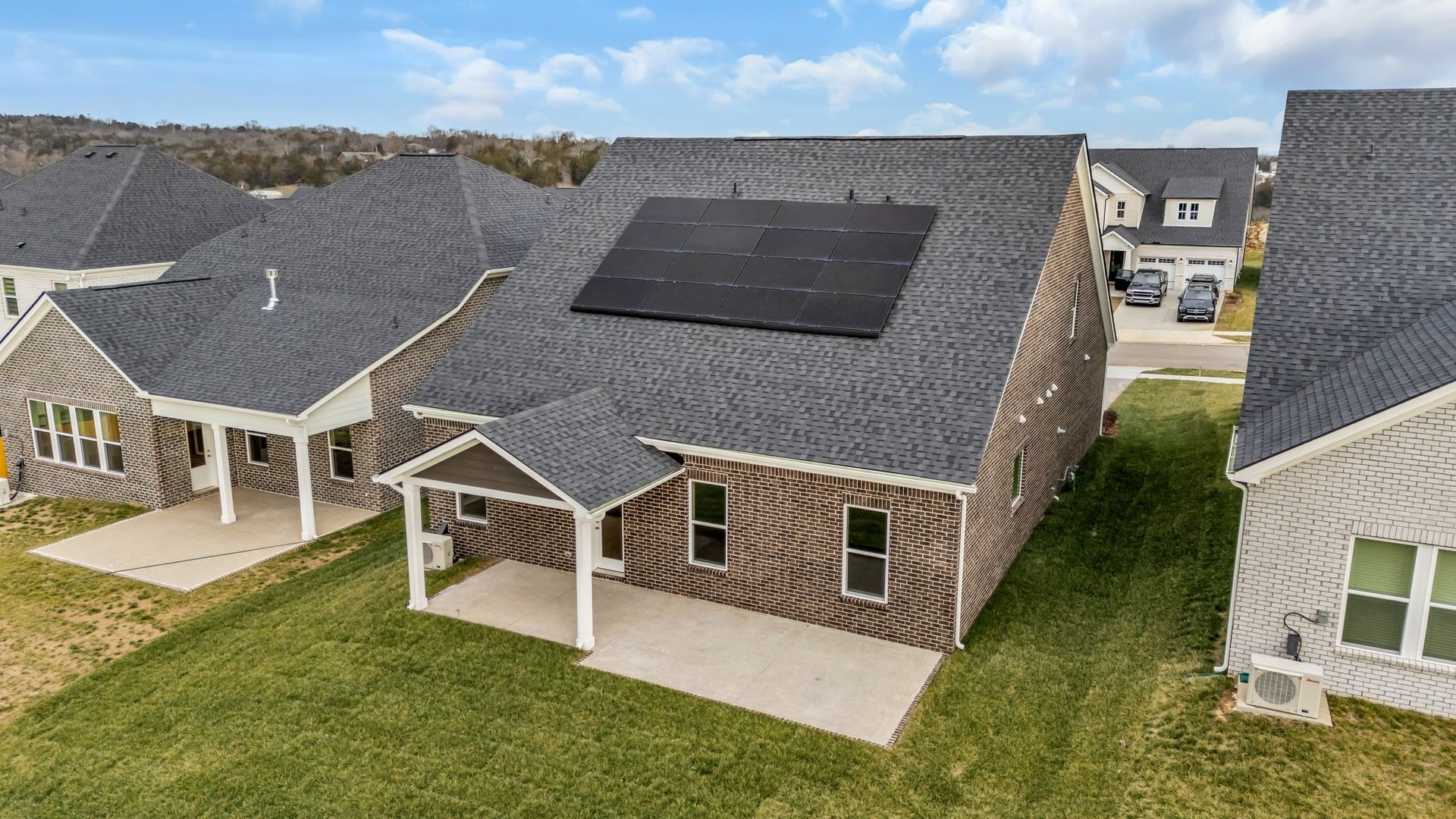 solar panels on the exterior roof at the back of the home