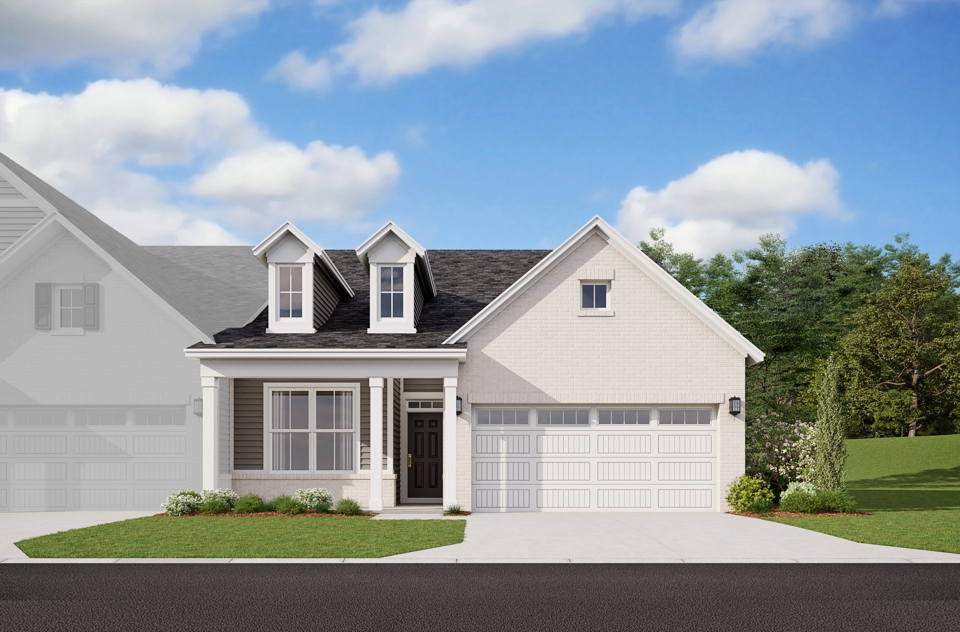 front exterior of home with covered front porch and two-car garage