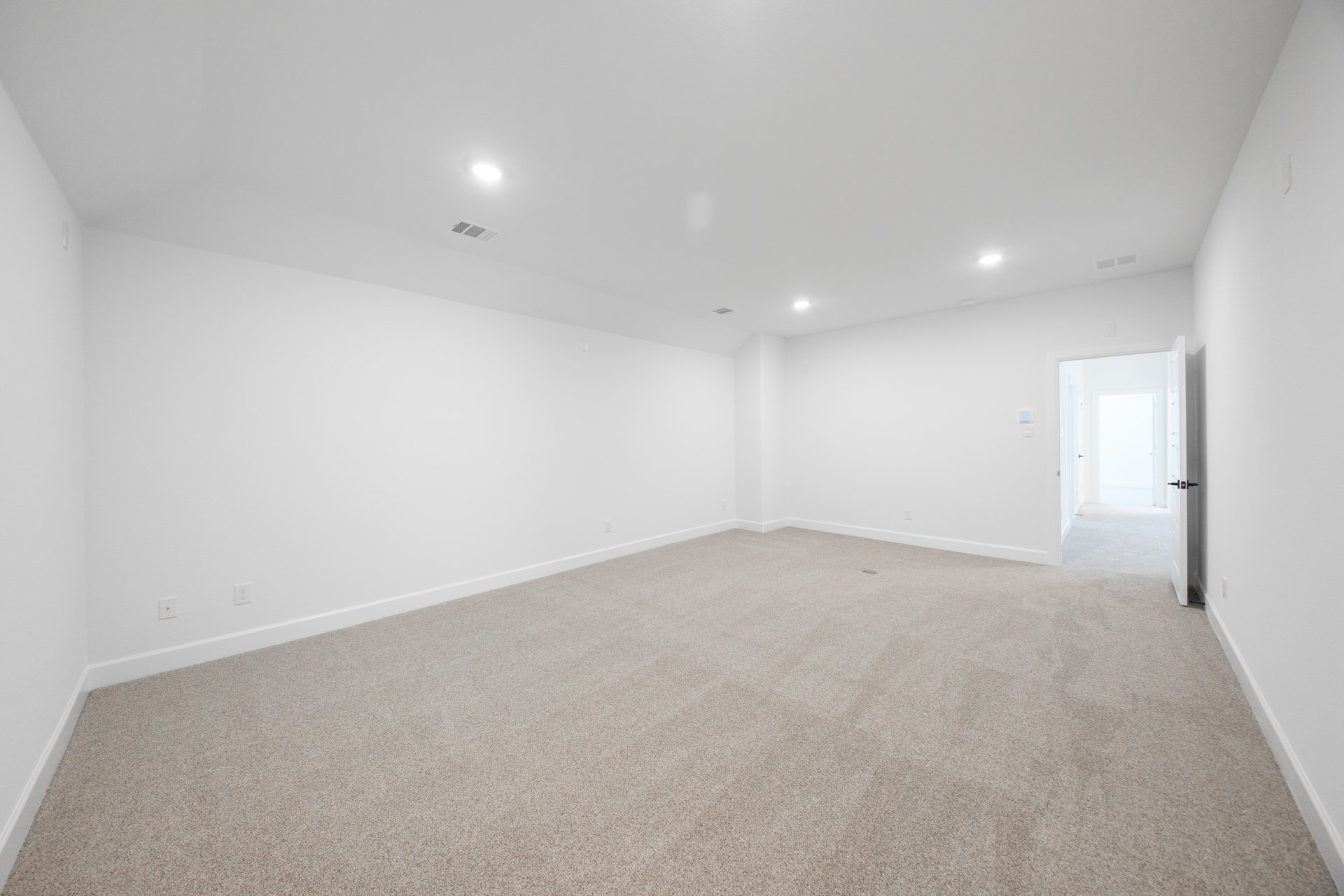 spacious media room with carpet 