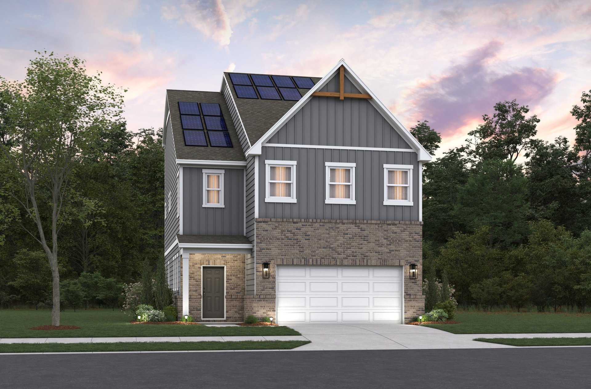 rendering of 2-story home with solar panels