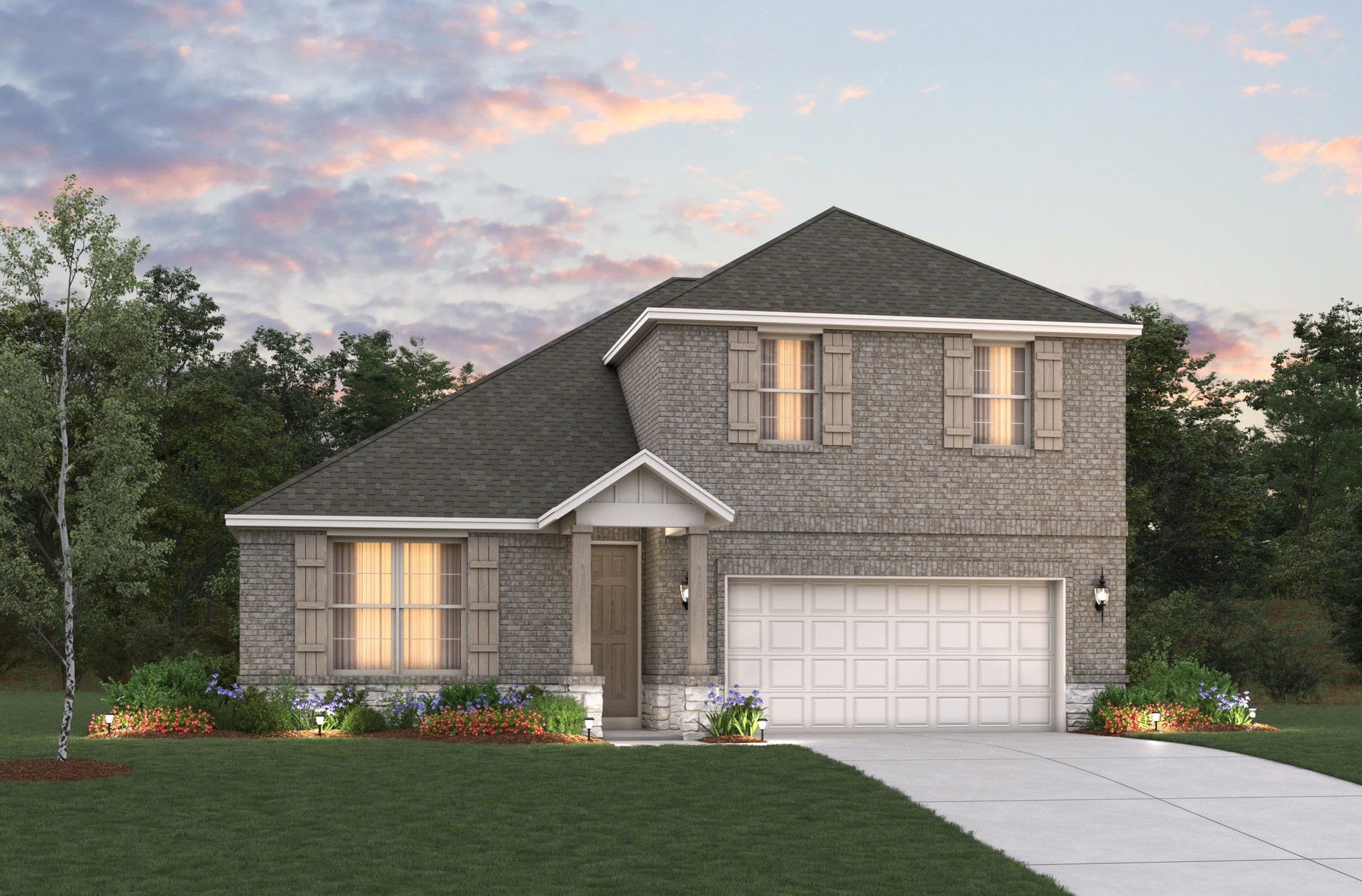 home exterior with brick and landscaping 