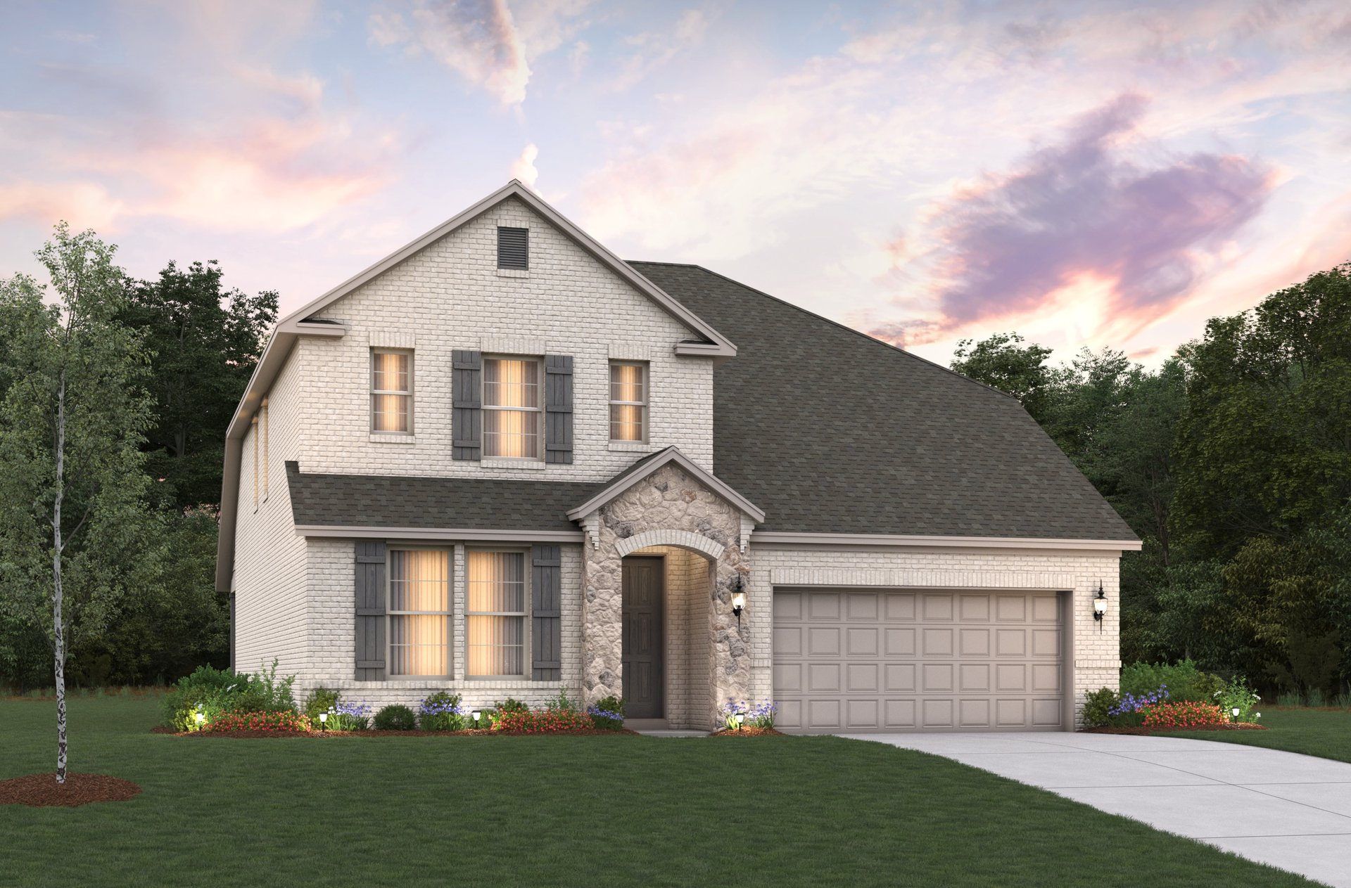home exterior with brick and stone