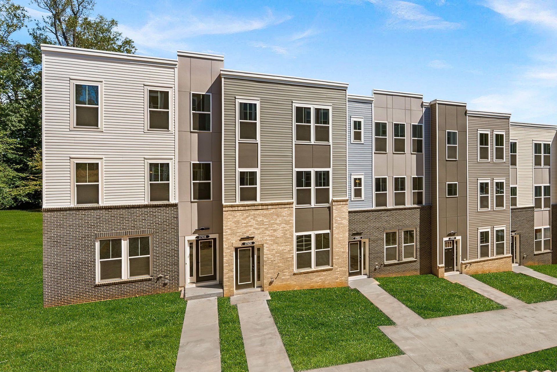 three-story townhome exterior