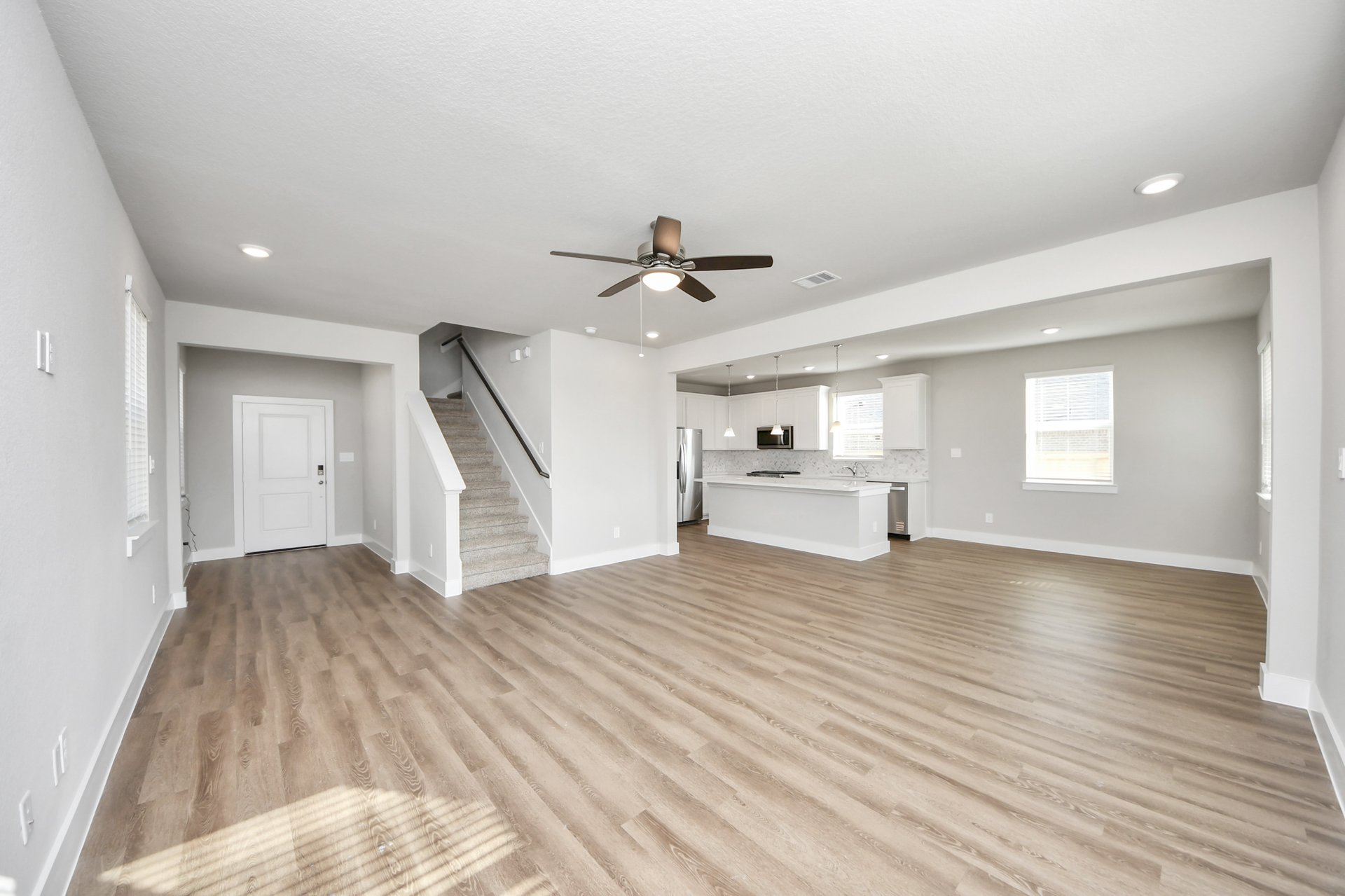 great room with wood-like flooring