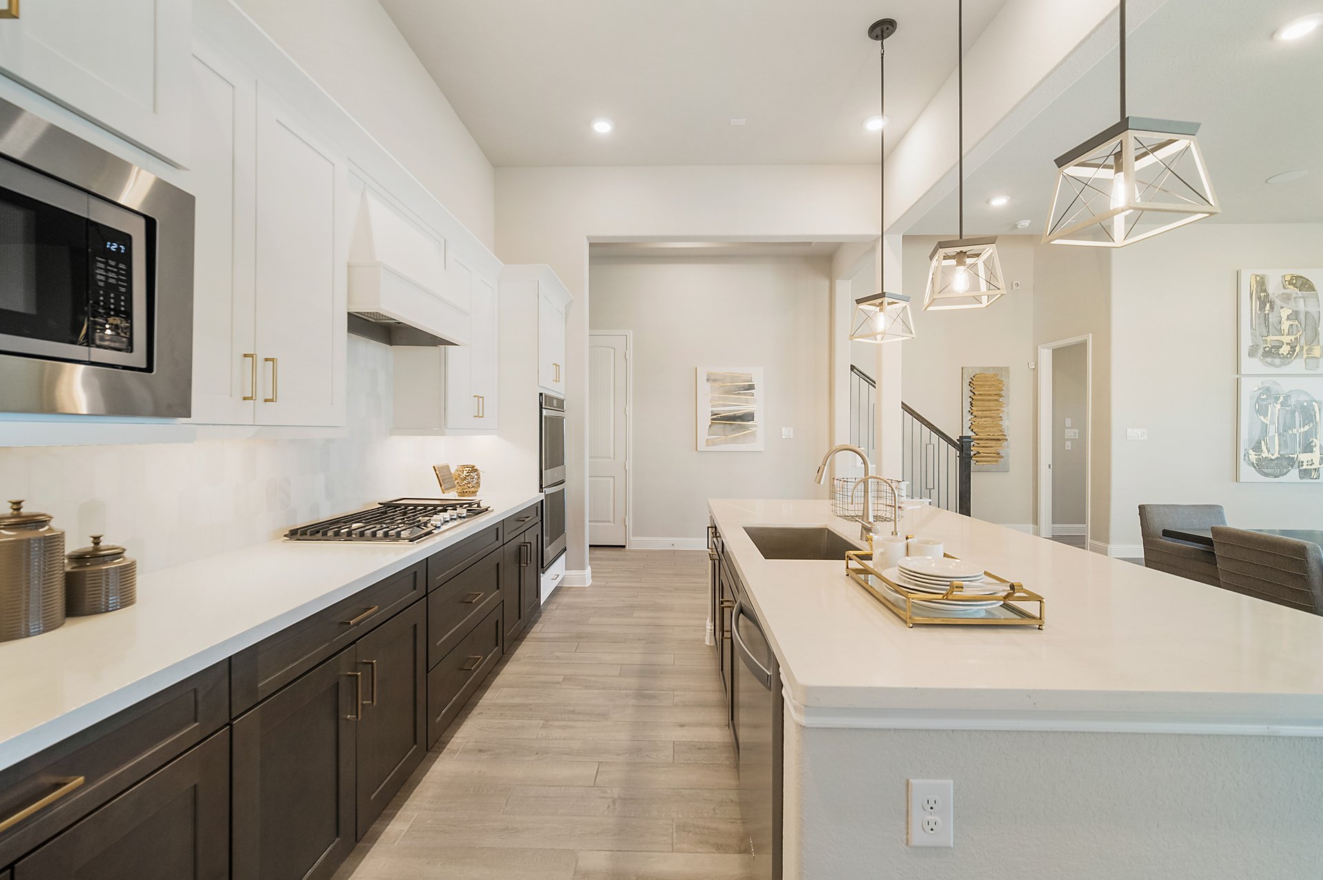 kitchen with pendant lights over island