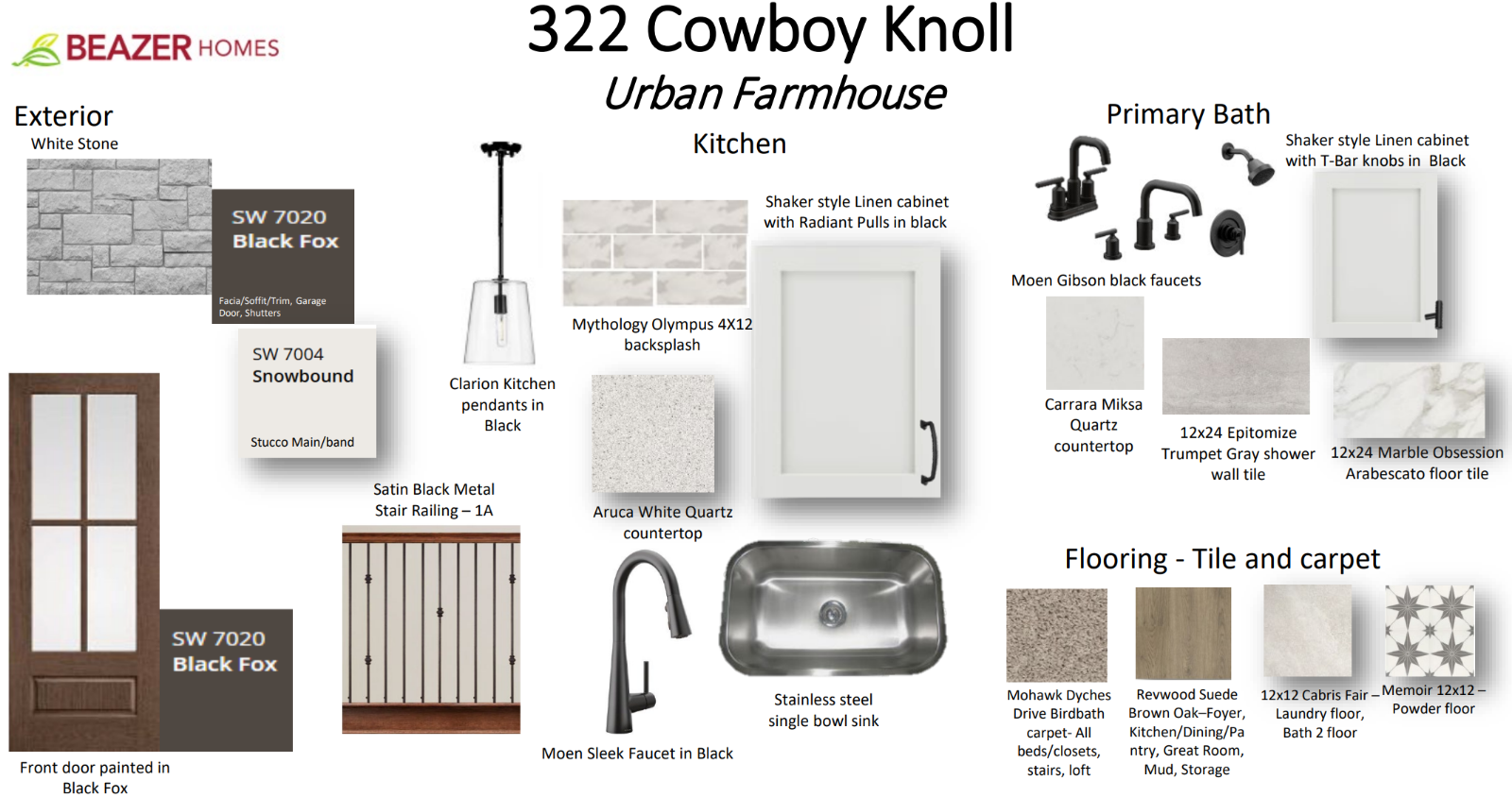 interior selections including pendant lighting & quartz countertops