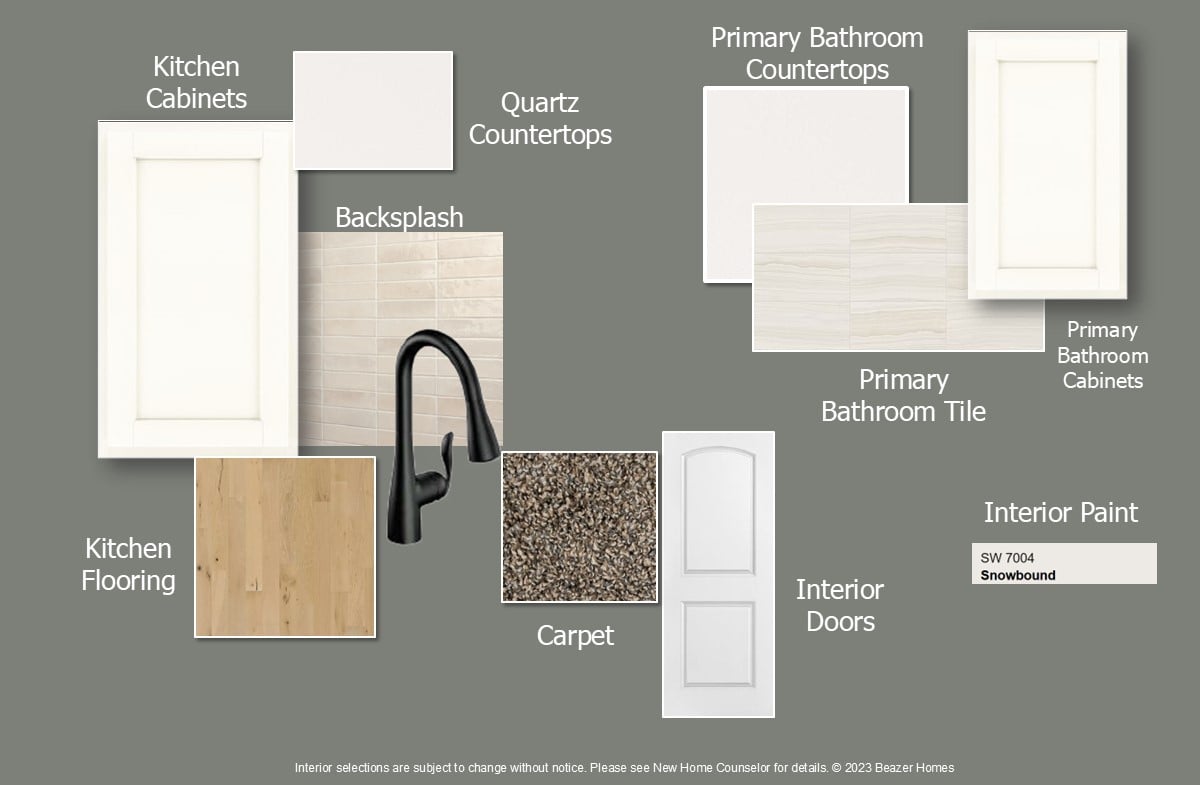 design selections include countertops, cabinets, and flooring 