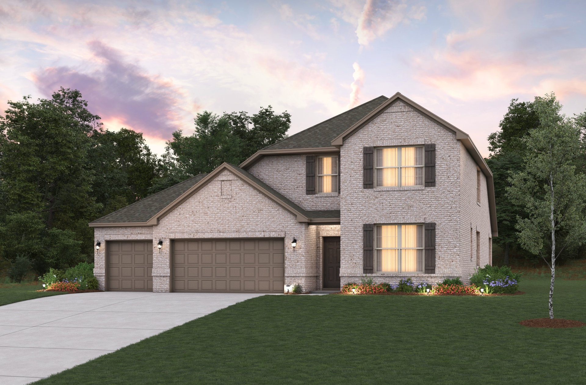 home exterior with 3-car garage and landscaping 