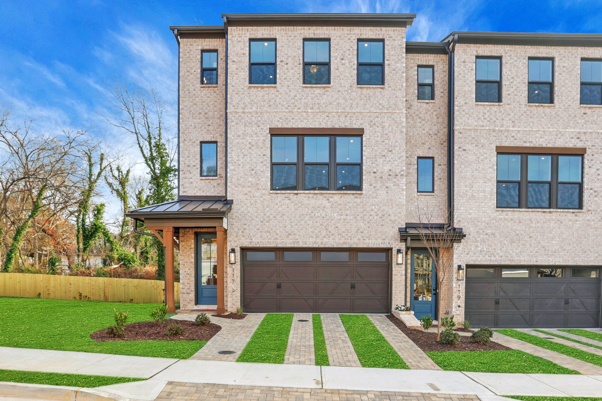 front of townhome with brick 