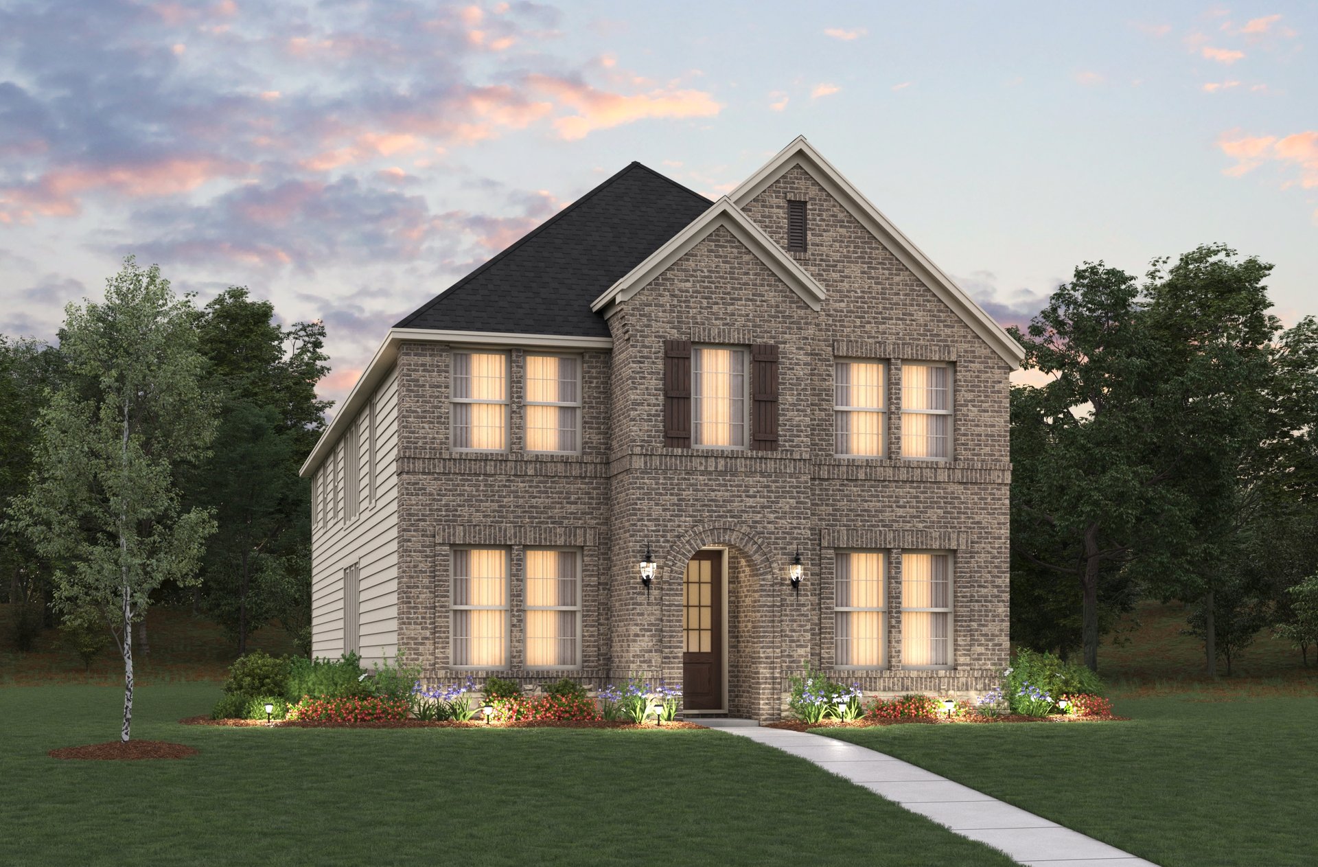 two-story home with brick and stone exterior