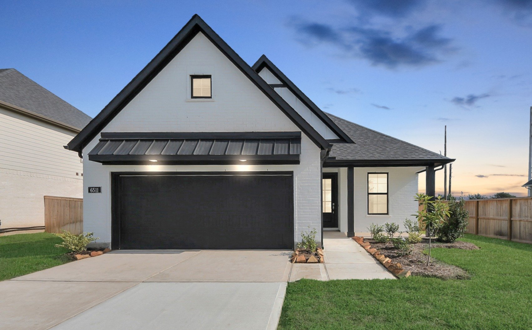 white painted brick and dark trim