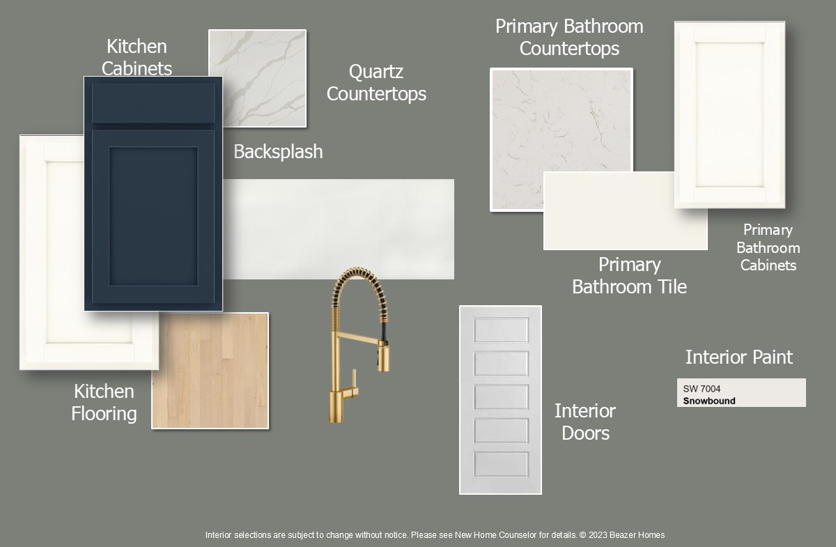 design selections include flooring, cabinets, and countertops 