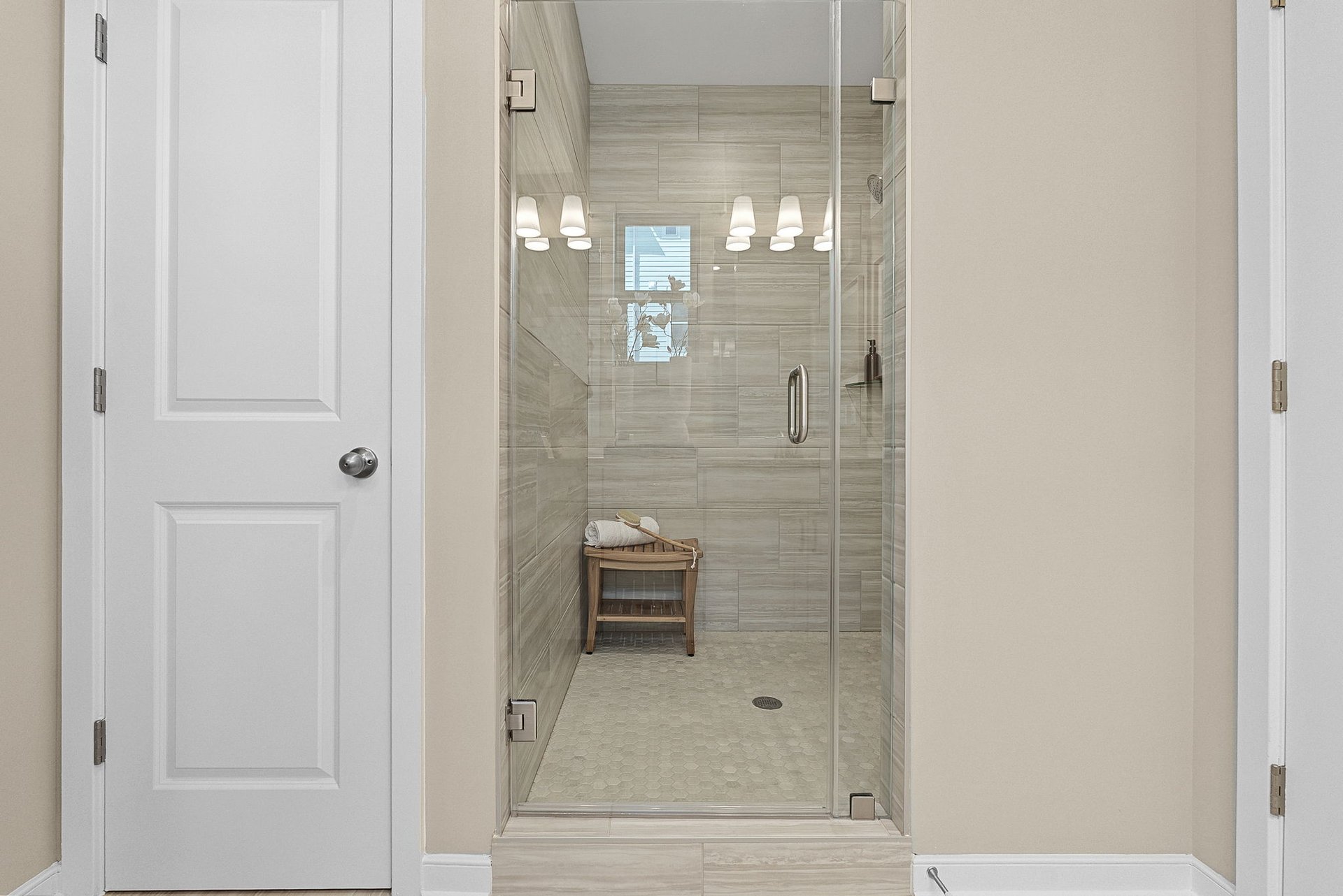 primary bathroom with an oversized shower