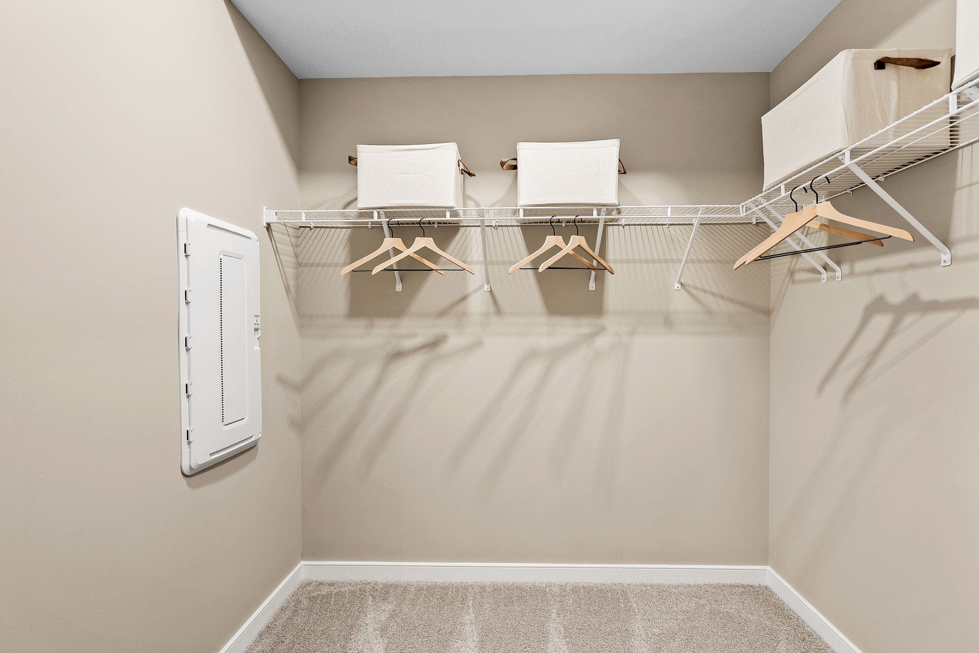 walk-in closet with carpet and a wire shelf