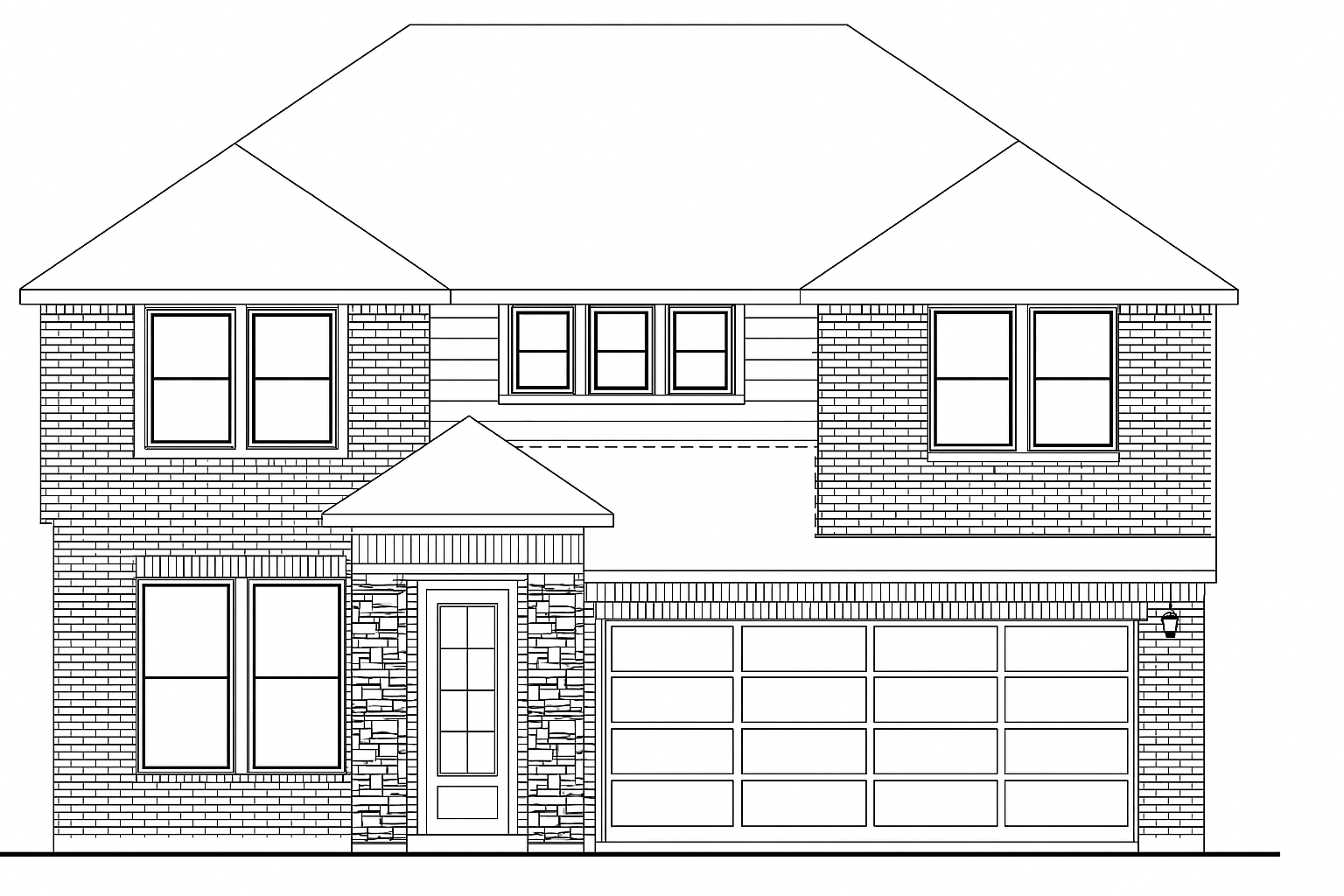 brick & stone exterior with two car garage 