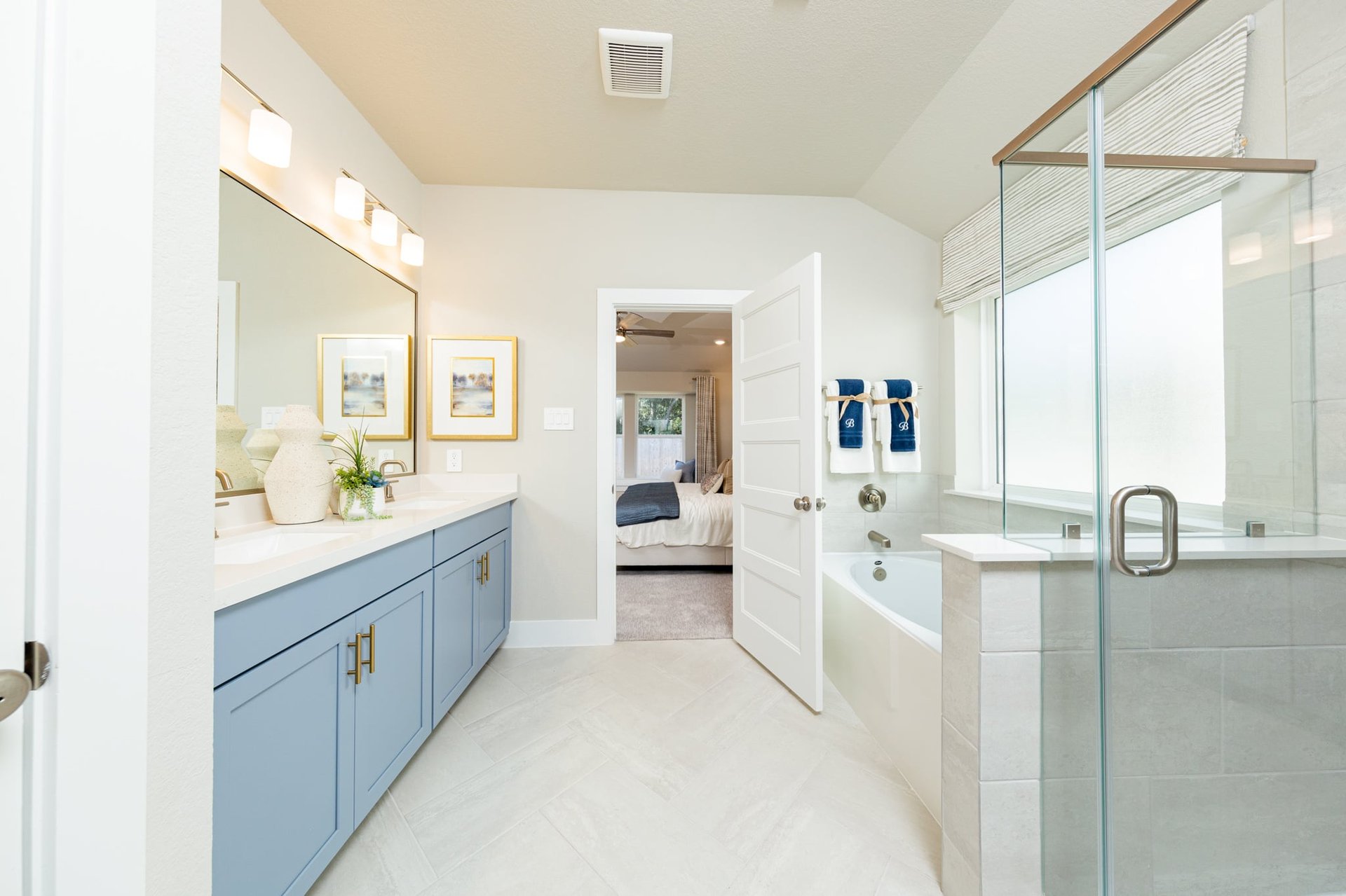 primary bathroom with seperate tub and walk-in shower