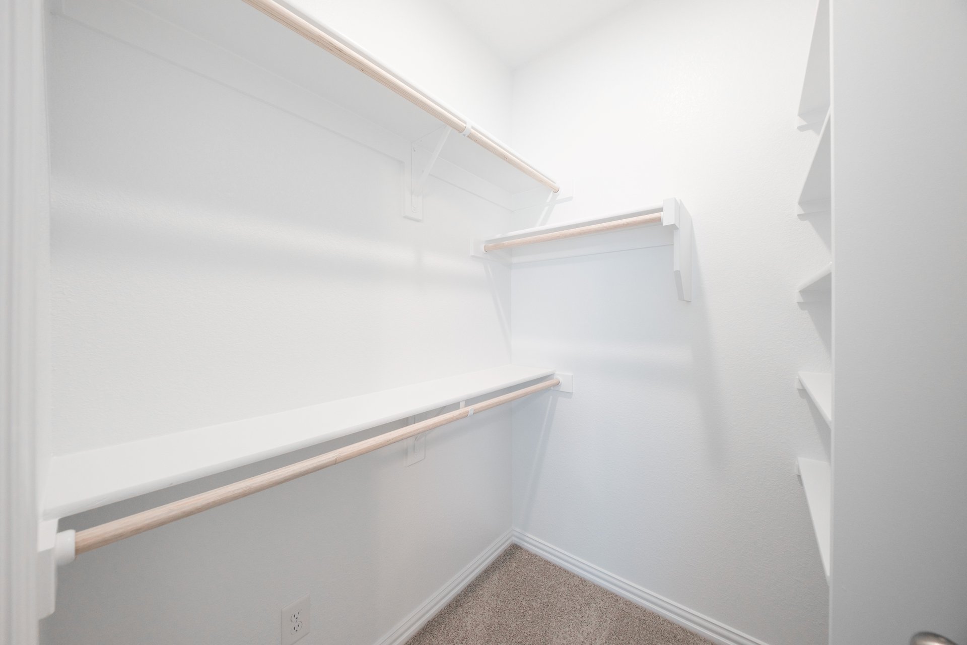 primary bedroom closet with carpet and white shelves