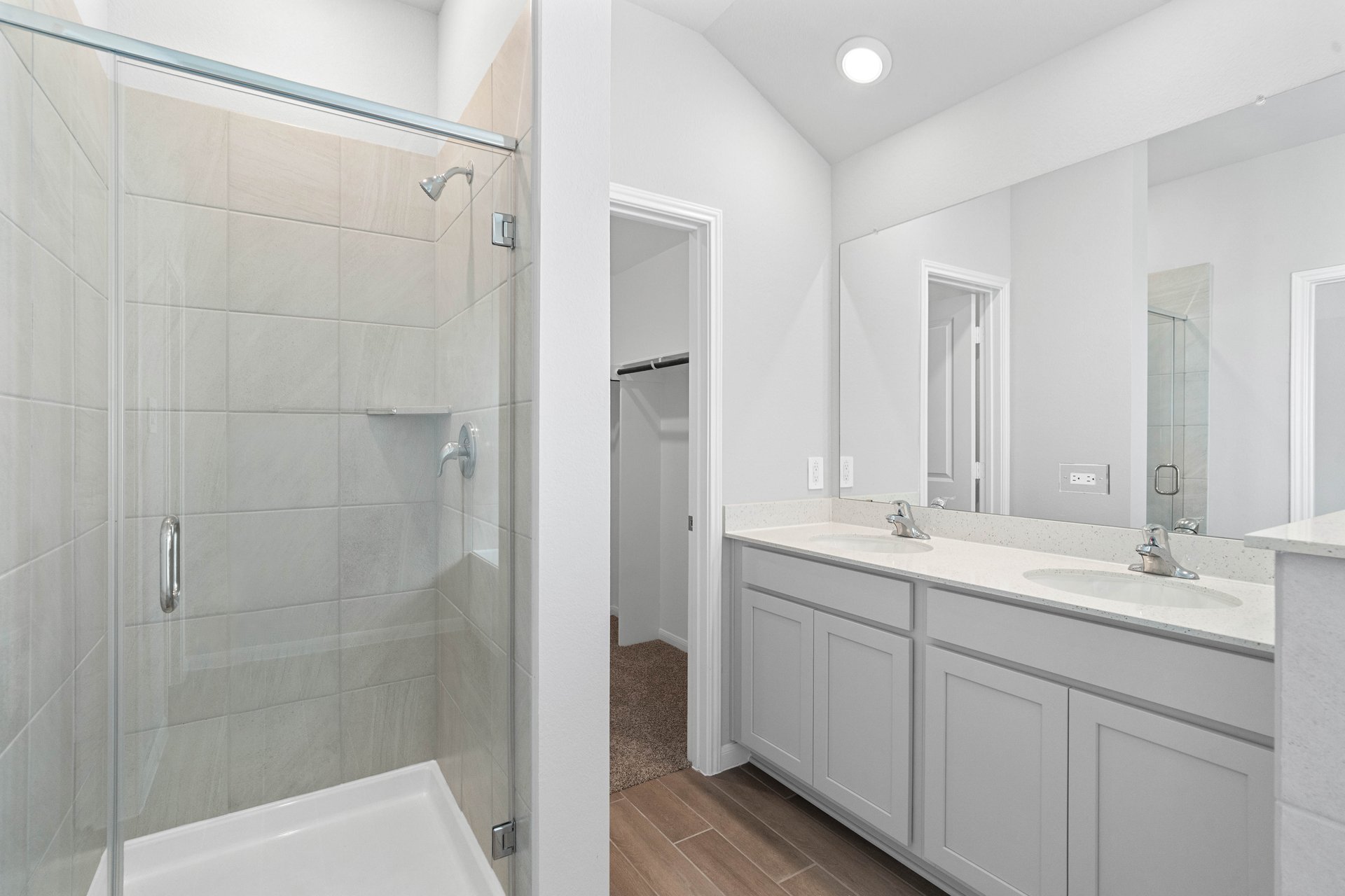 primary bathroom with double sinks