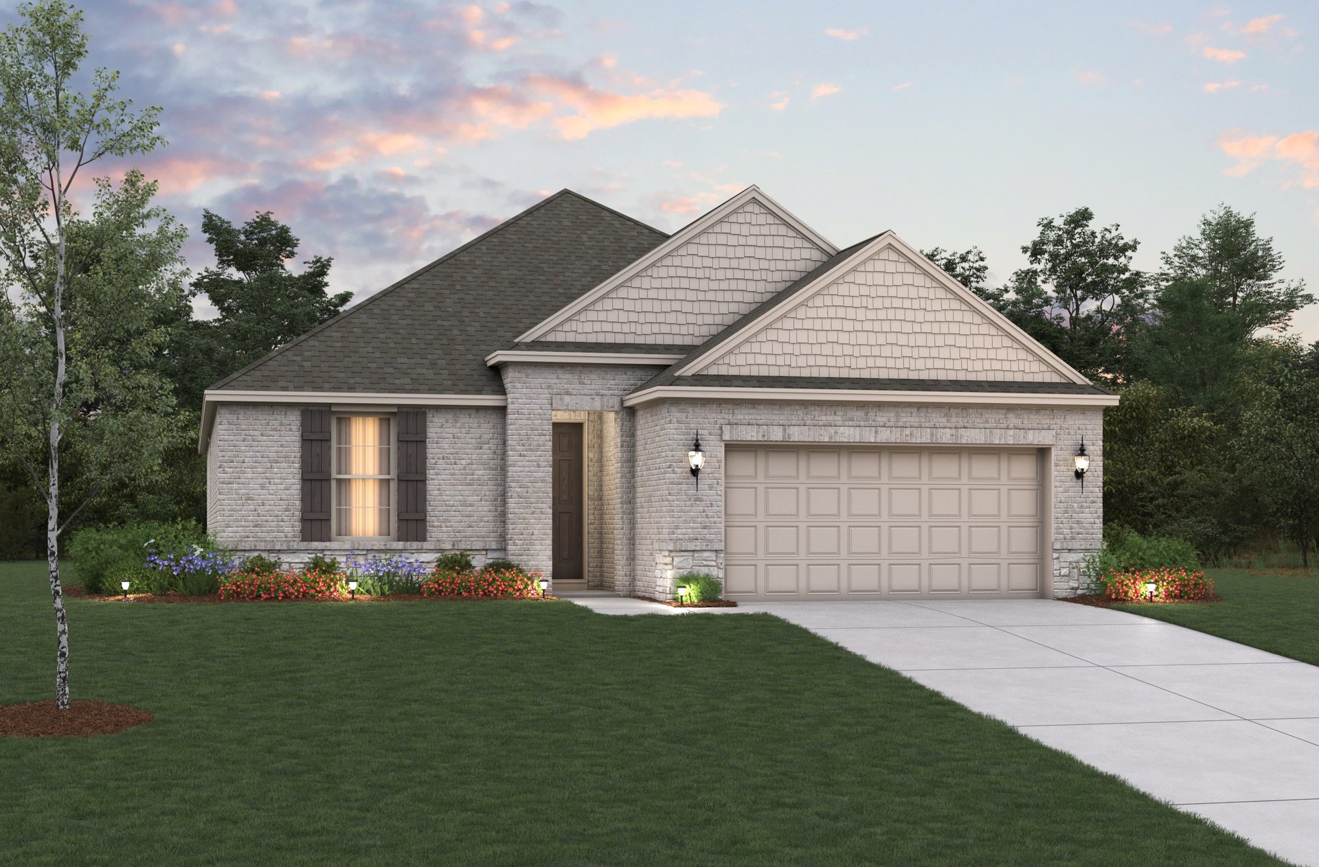 home exterior with brick and landscaping