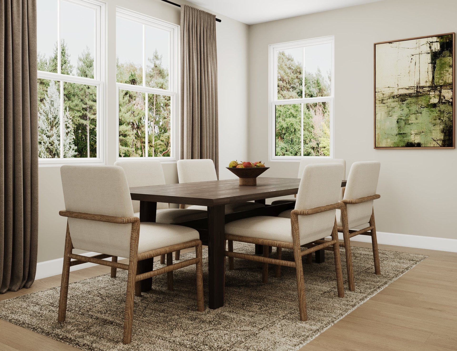 dining room with hard surface floor and windows