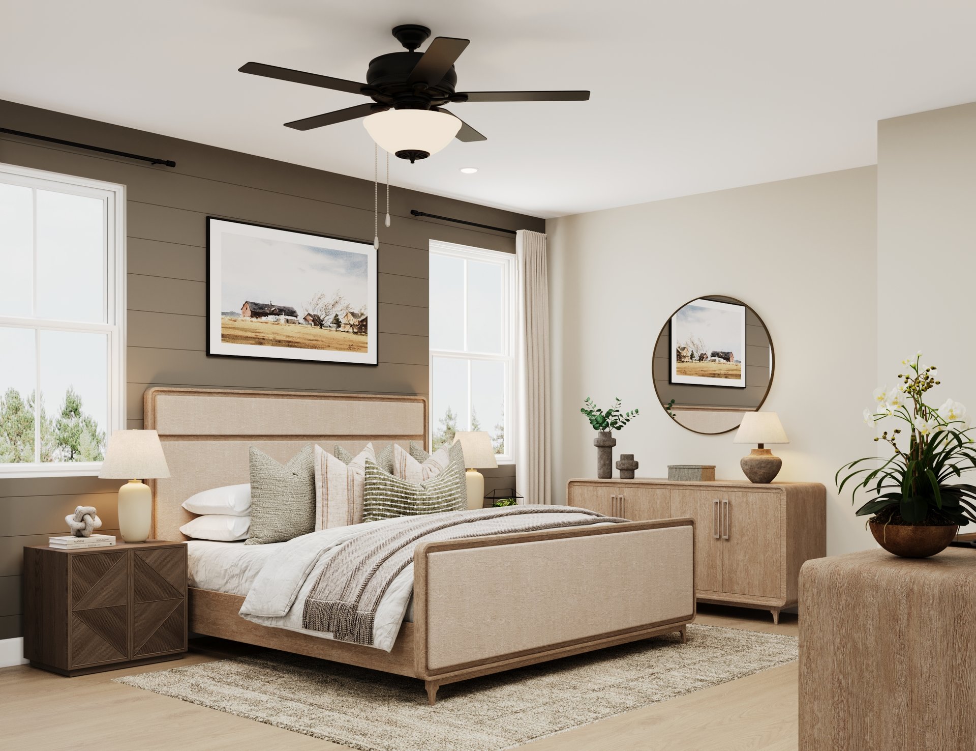 primary bedroom with king bed and windows