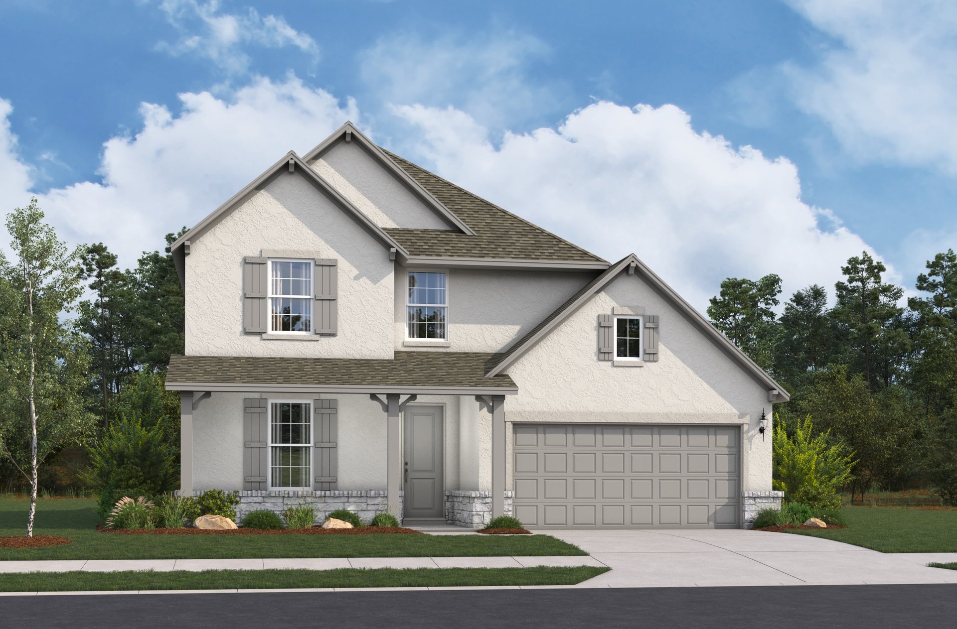 home with brick, windows, garage and landscaped grass