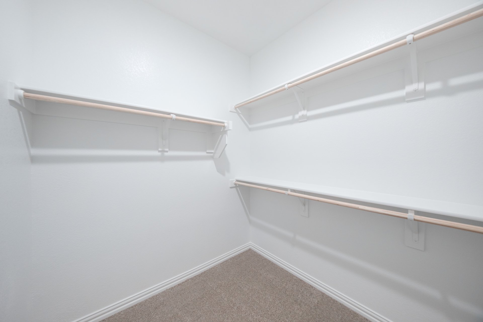 primary bedroom closet with carpet and white shelves